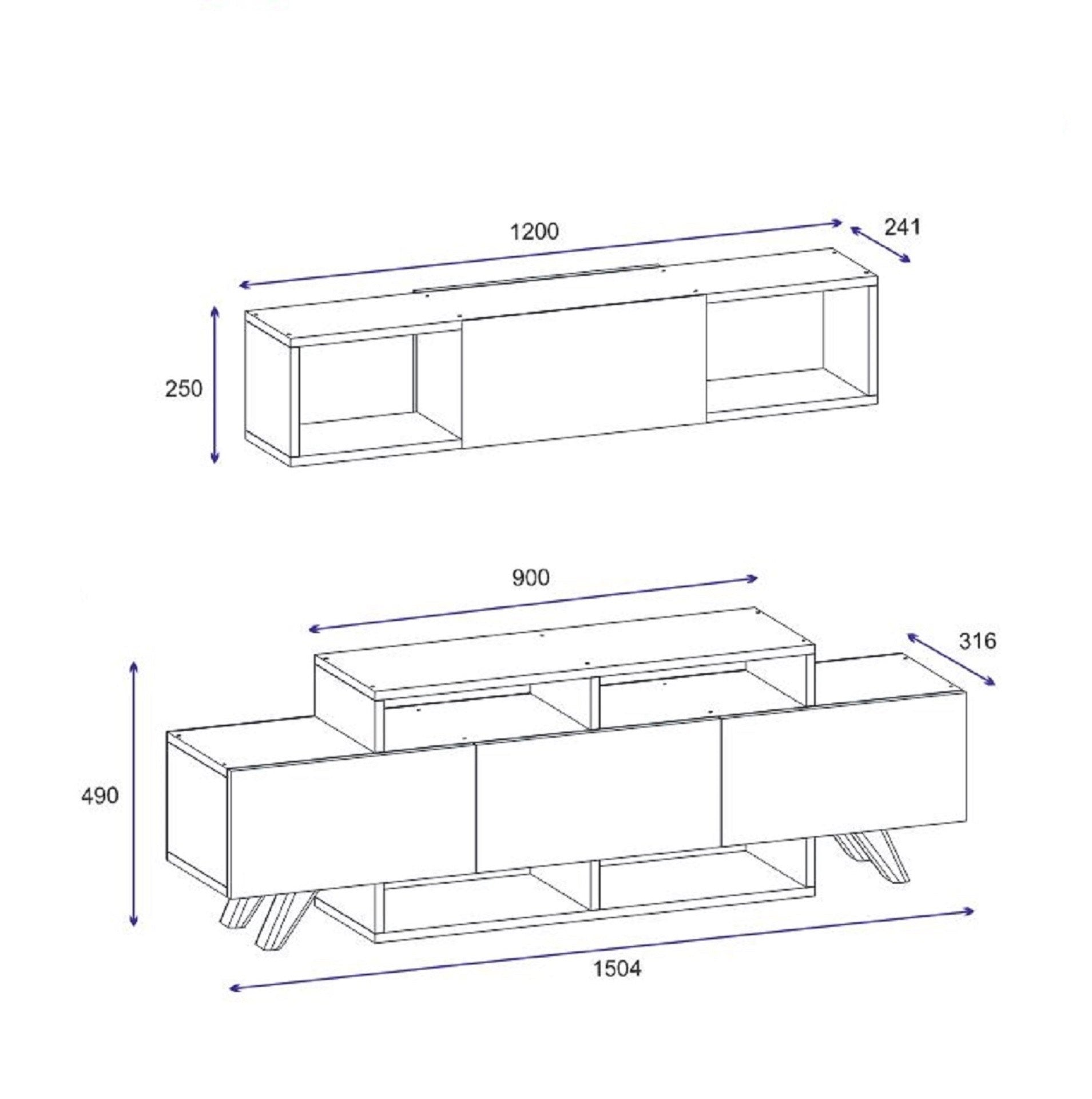 Móvel de TV – 150 cm x 49 cm x 31,6 cm – Nogueira – Painel de partículas revestido a melamina