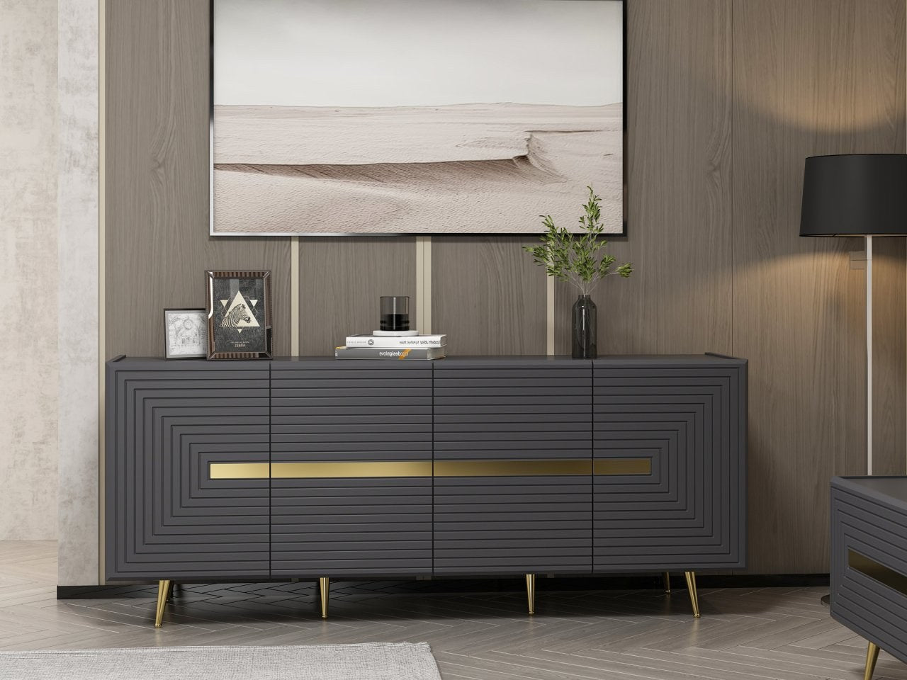 Mesa de Consola Antracite 180cm - Design Moderno em Melamina de Alta Qualidade
