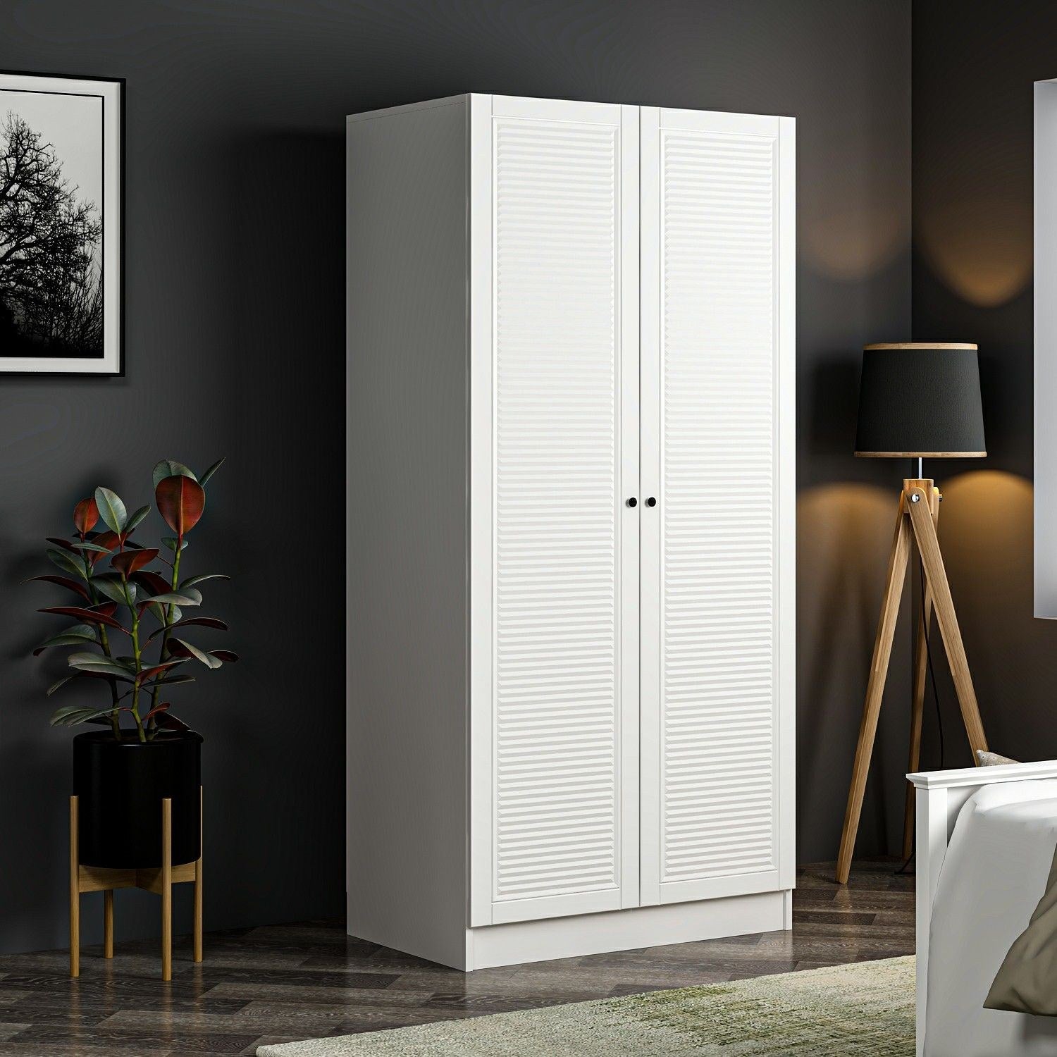 Guarda-roupa – 90 cm x 190 cm x 52 cm – Branco – Painel de partículas revestido a melamina