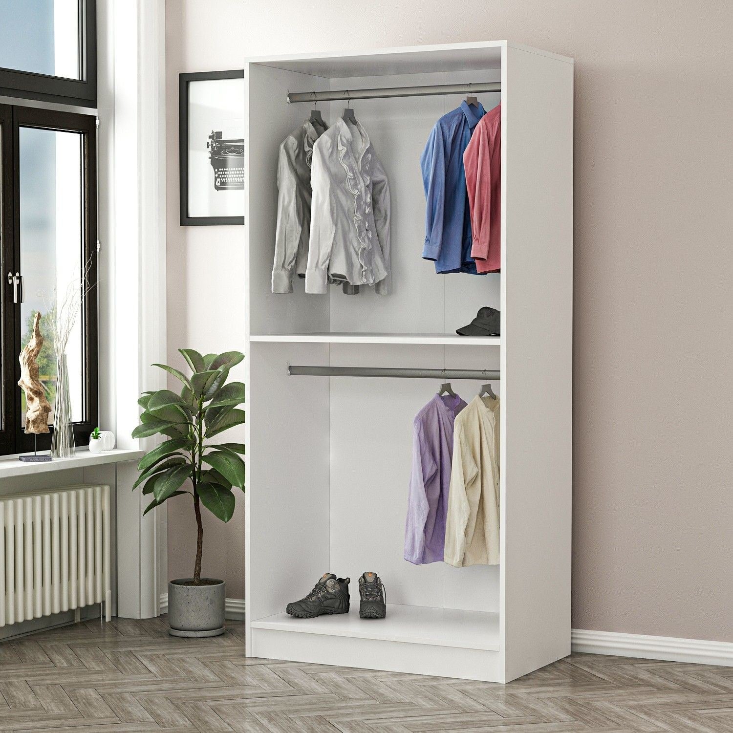 Guarda-roupa – 90 cm x 190 cm x 52 cm – Branco – Painel de partículas revestido a melamina