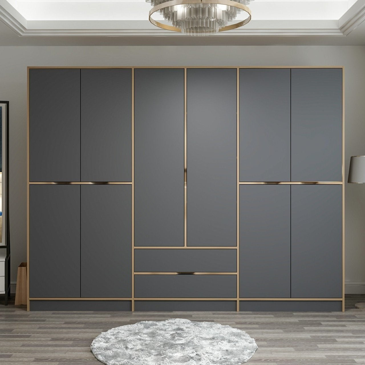 Guarda-roupa espaçoso – 277 cm x 208 cm x 52 cm – Dore – MDF revestido em melamina