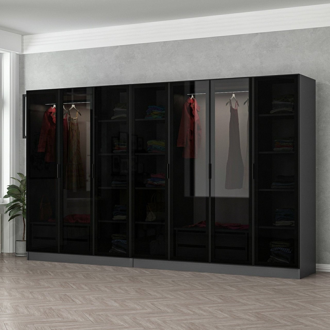 Guarda-roupa – 315 x 210 x 52 cm – Antracite e preto – Painel de partículas revestido em melamina
