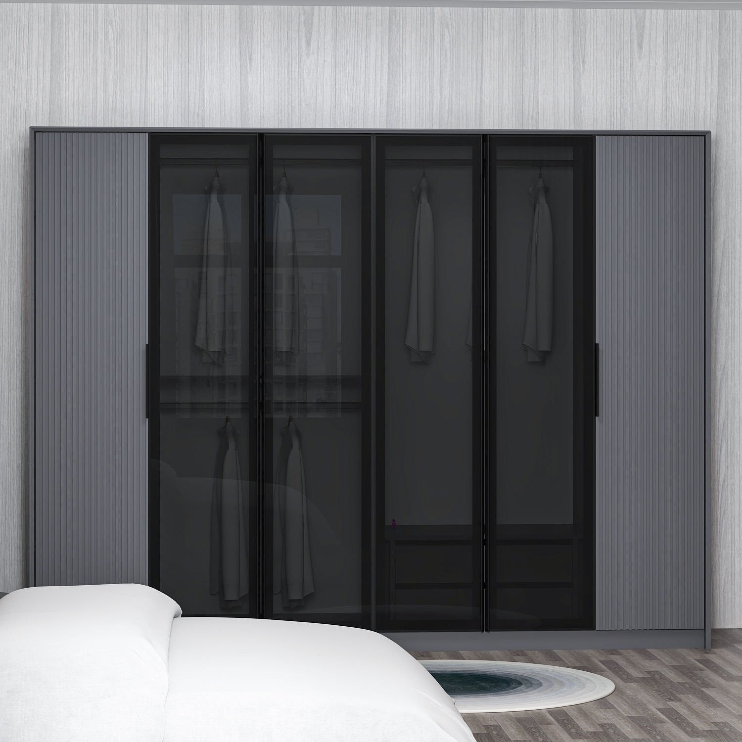 Guarda-roupa de partículas revestido de melamina – 274 cm x 210 cm x 52 cm – Antracite