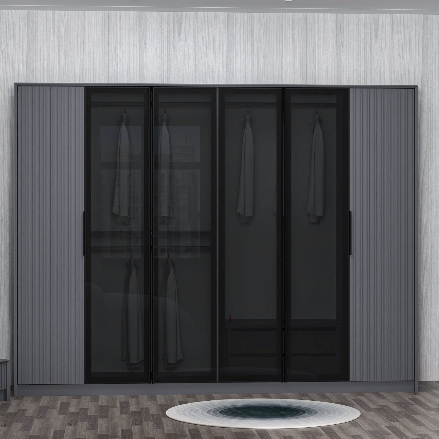 Guarda-roupa de partículas revestido de melamina – 274 cm x 210 cm x 52 cm – Antracite