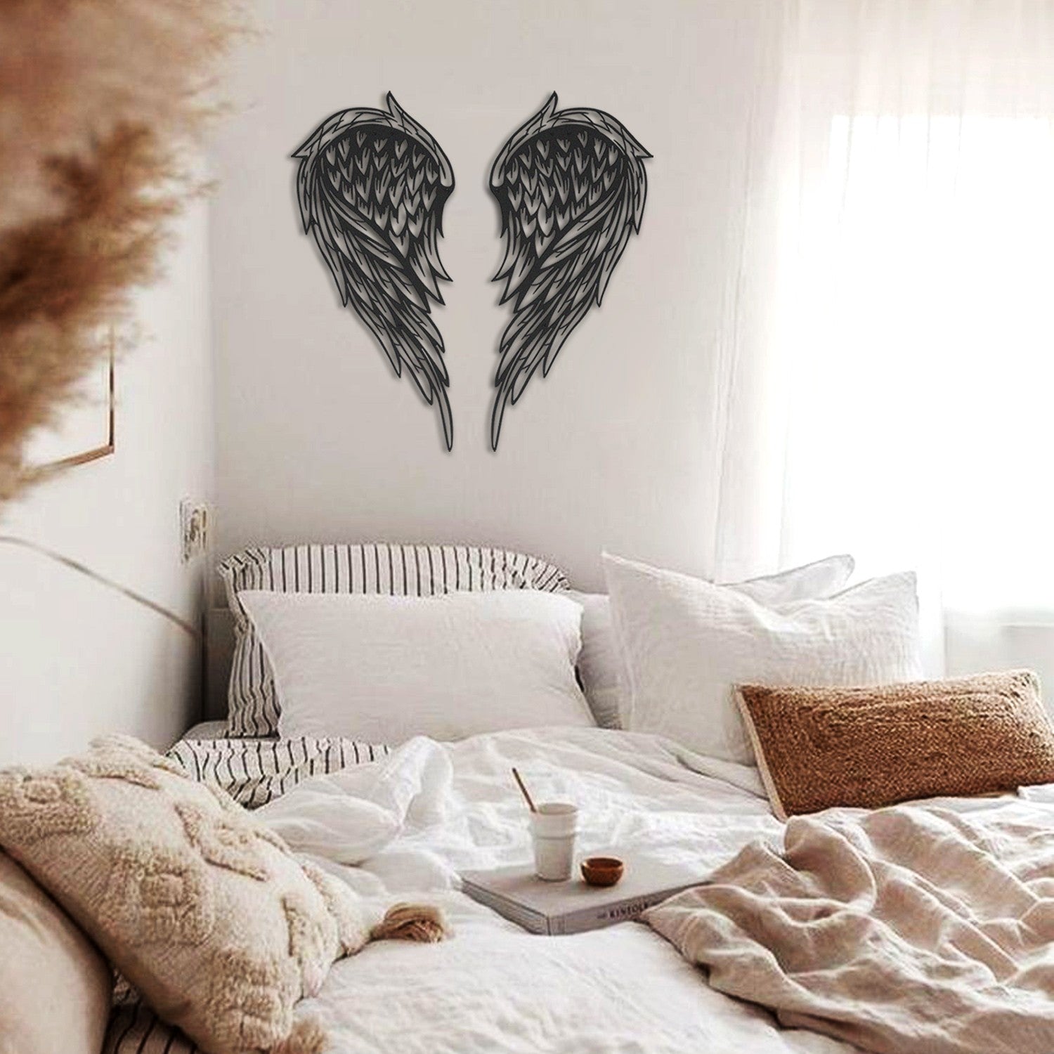 Asas de Anjo — Acessório Decorativo de Parede em Aço (Preto), 23 x 50 cm | APT240SS