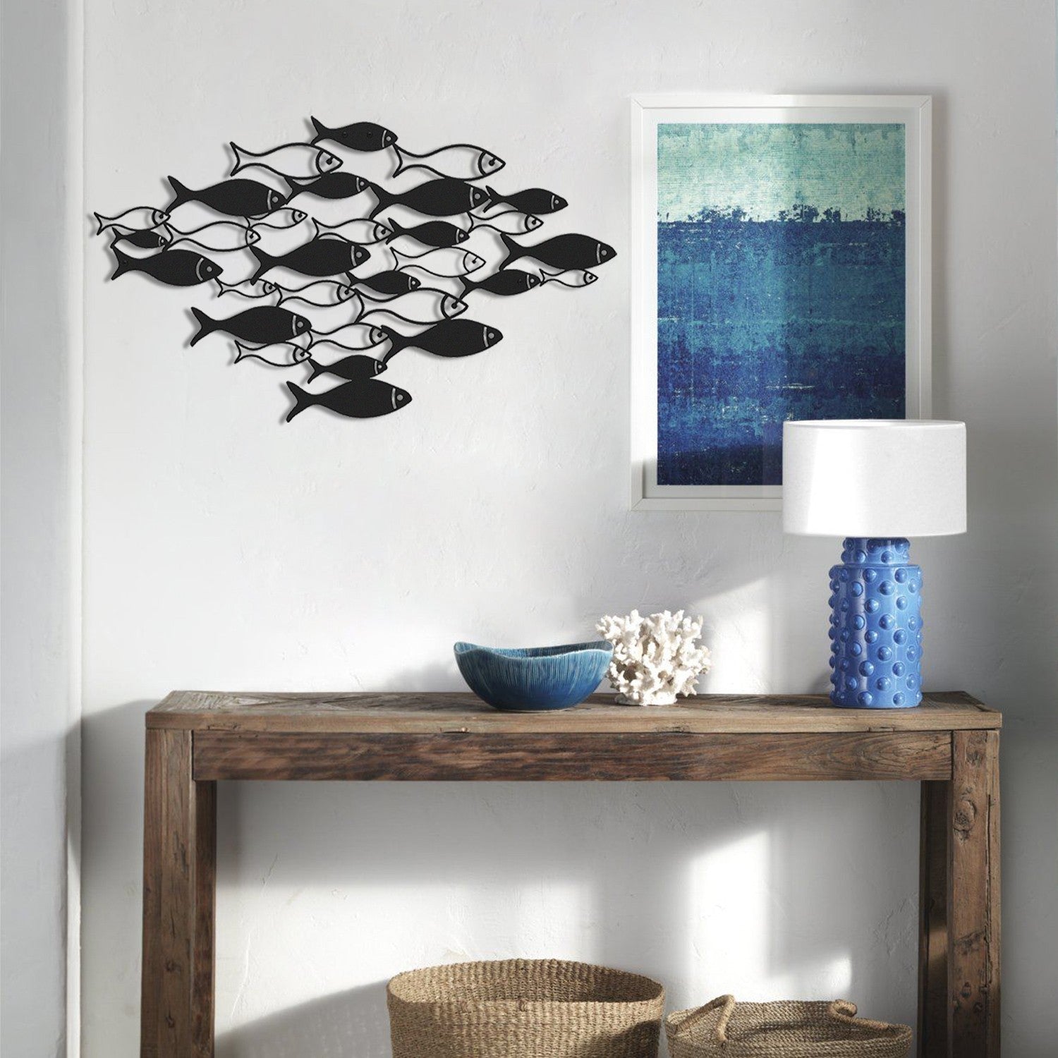 Cardume – Acessório Decorativo de Parede em Aço Preto, 41 x 70 cm (100% aço, 1,5 mm)