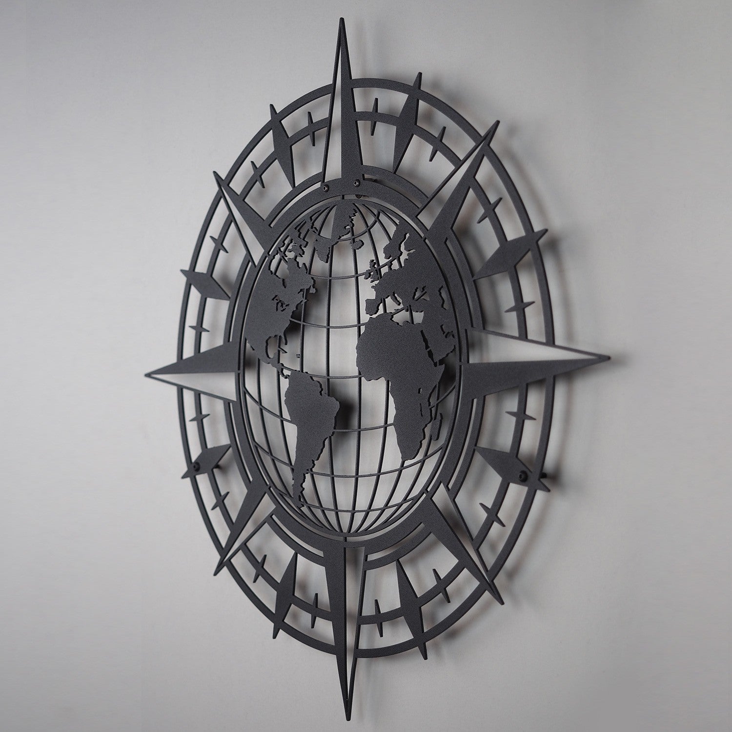 Mapa‑Múndi em Aço Preto 70x70 cm – Acessório Decorativo de Parede