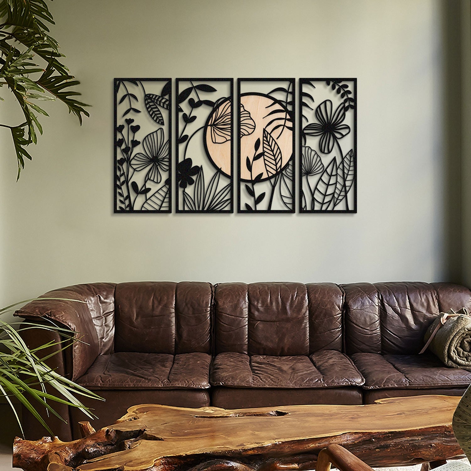 Acessório Decorativo de Parede em Metal Ginkgo Wood, 100% Aço (1,2 mm), Preto/Bege, 29x68 cm – APT601MS