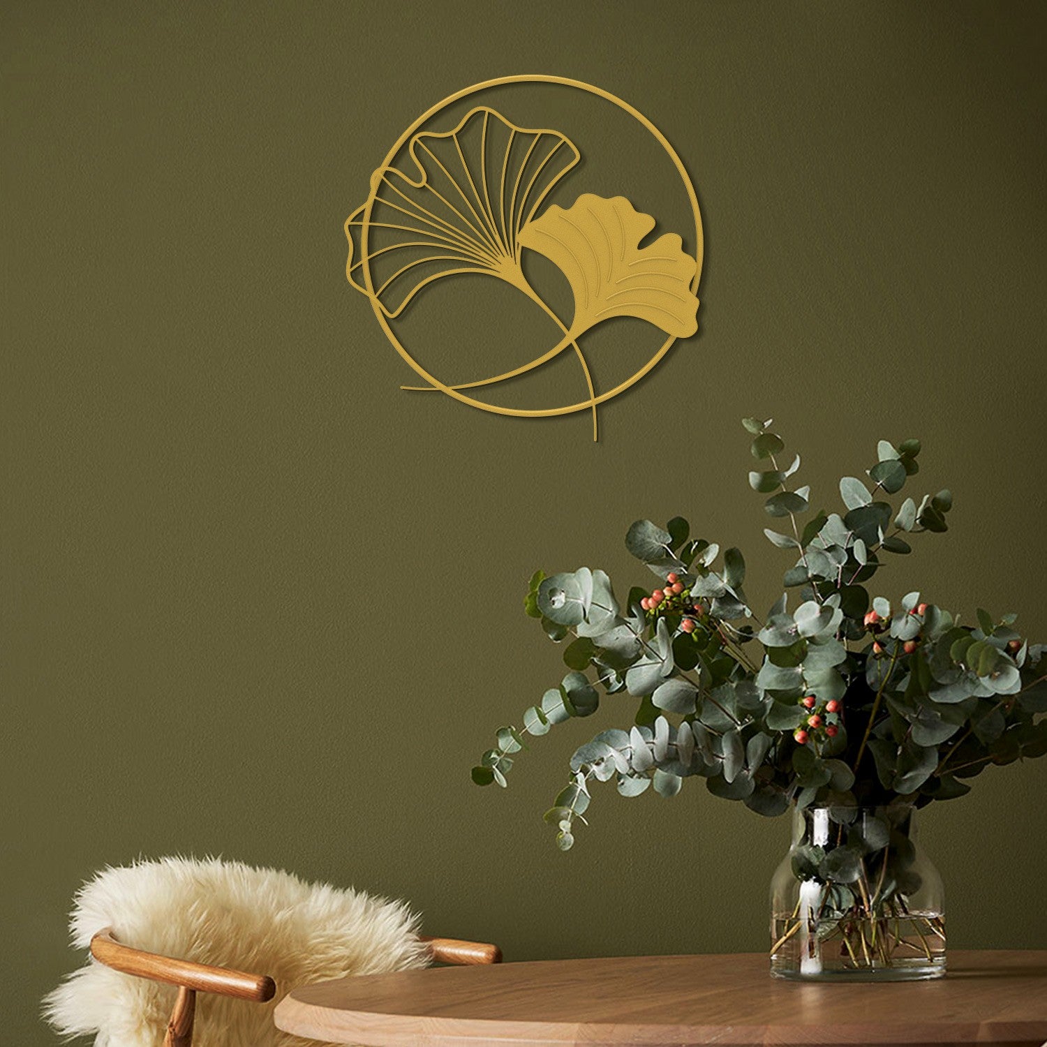 Elegante acessório decorativo de parede em metal dourado, 49 x 49 cm | 100% aço, 2 mm de espessura | Leve (0,5 kg) | Perfeito para decoração moderna de casa