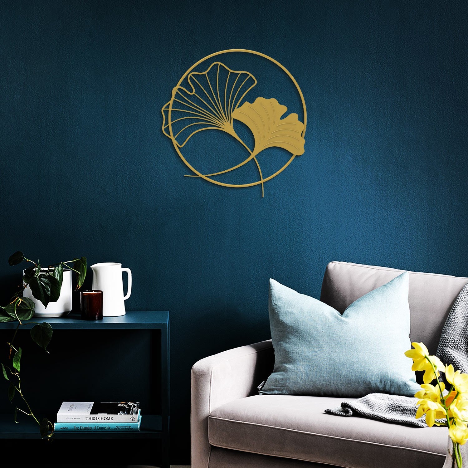 Elegante acessório decorativo de parede em metal dourado, 49 x 49 cm | 100% aço, 2 mm de espessura | Leve (0,5 kg) | Perfeito para decoração moderna de casa