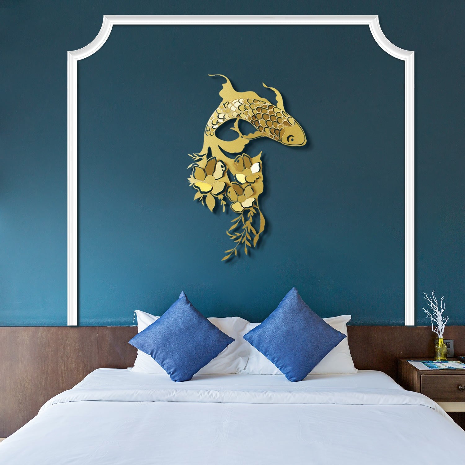 Carpa Koi APT748 L – Acessório Decorativo de Parede em Metal, Dourado, 58x87 cm, 1,1 kg (Aço 100% 1,2 mm)