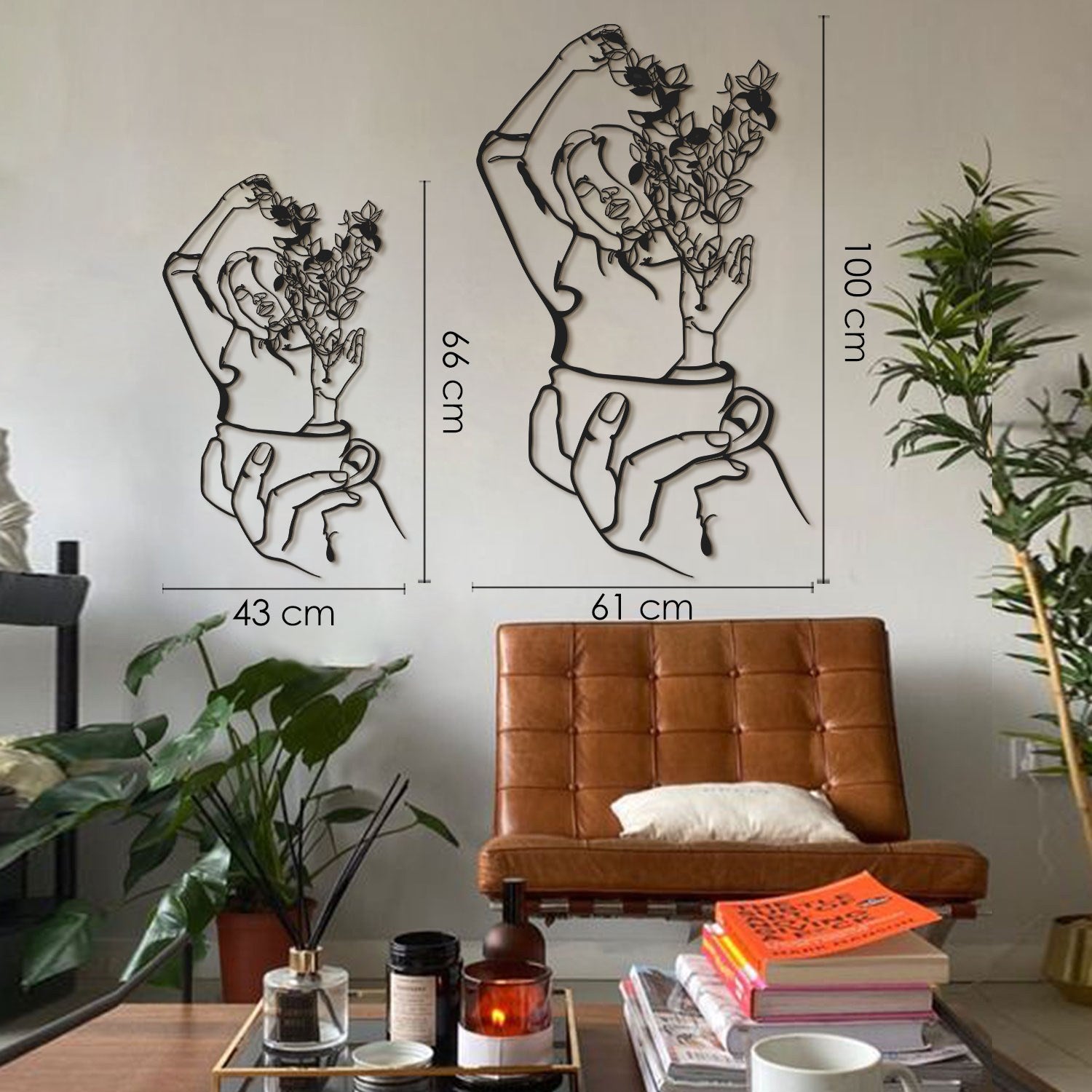 Coffee Girl Line Art – Acessório Decorativo de Parede em Aço Preto, 61 x 100 cm (1,2 mm)