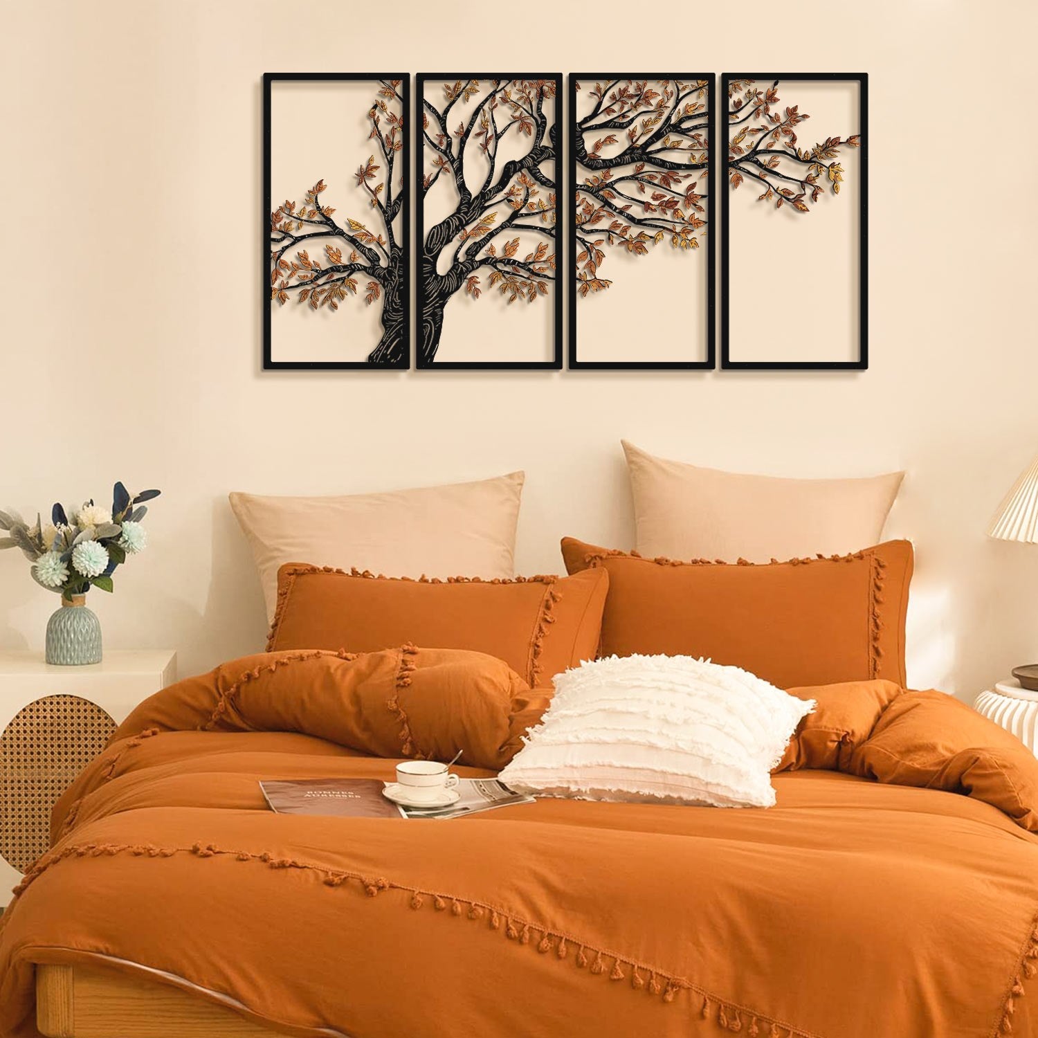 Autumn Vibes Conjunto de 4 em Aço — Acessório Decorativo de Parede, Preto, 99 x 200 cm