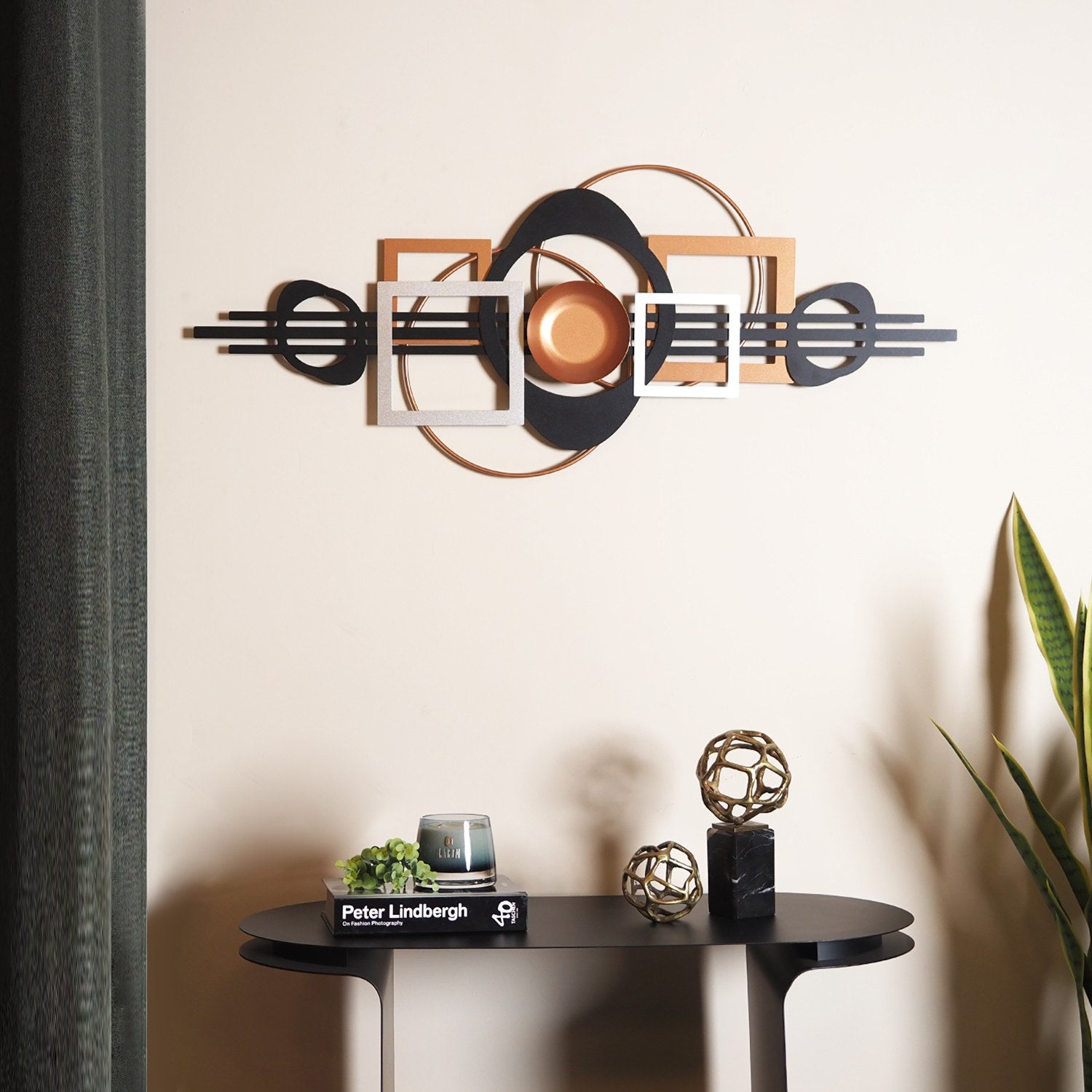 Acessório Decorativo de Parede em Metal APT754SGB (507ATP1217), 100% Aço 1,5 mm, 41x99 cm – Preto/Prata/Cobre