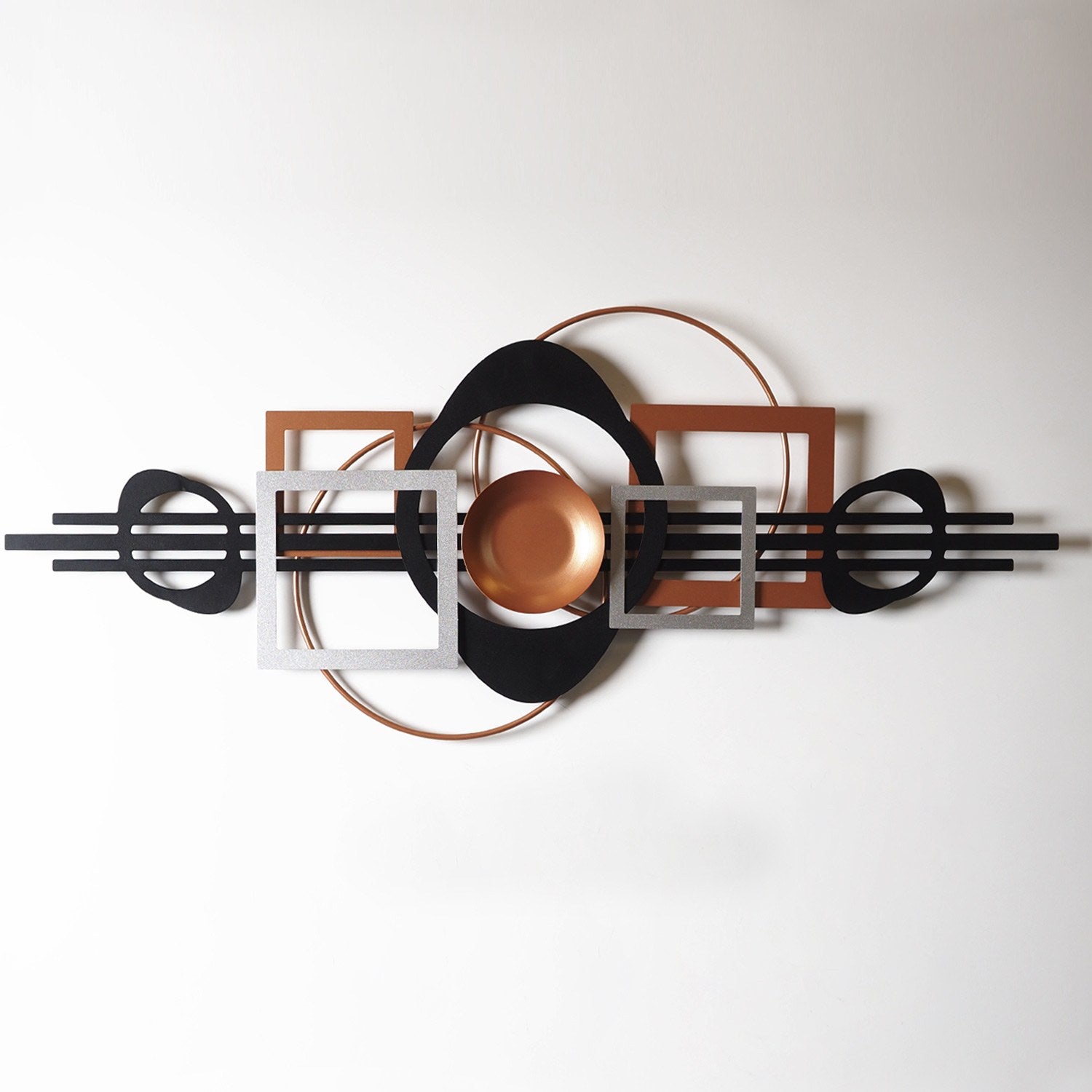 Acessório Decorativo de Parede em Metal APT754SGB (507ATP1217), 100% Aço 1,5 mm, 41x99 cm – Preto/Prata/Cobre