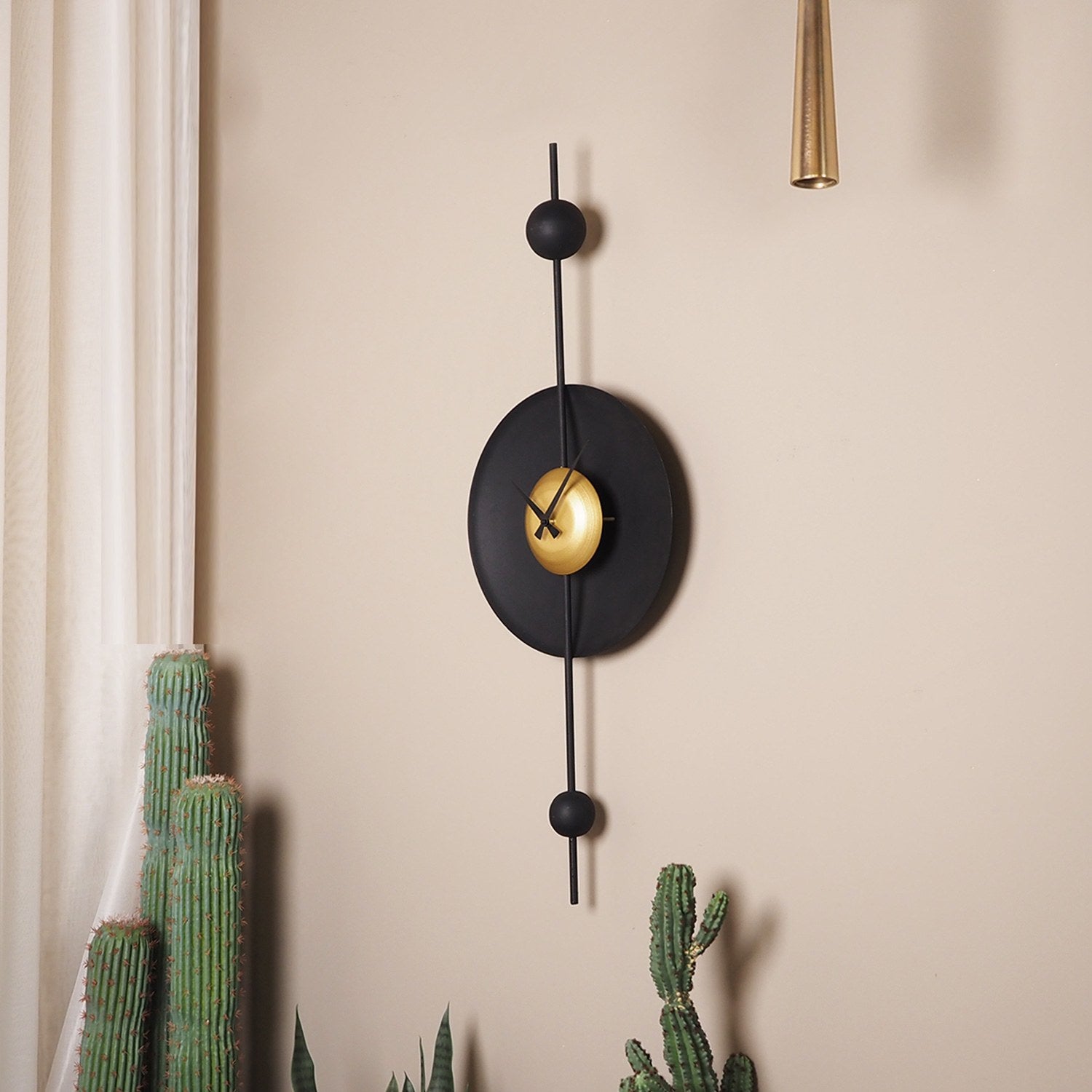 Relógio de Parede Decorativo em Metal (Aço 100%) Dourado/Preto, 36x99 cm, Mecanismo Silencioso