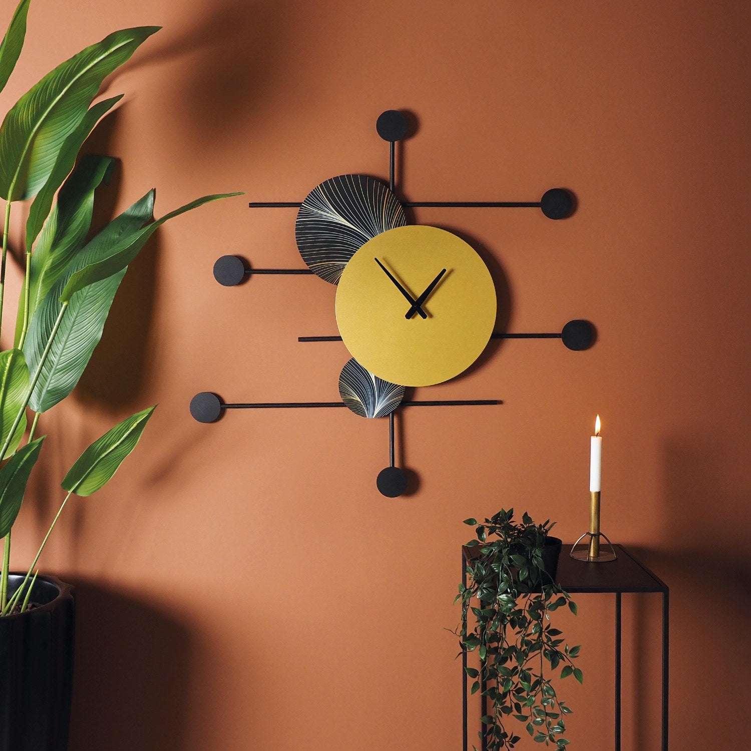 Relógio de Parede Decorativo em Aço 100% – Dourado e Preto, 36x99 cm, Mecanismo Silencioso (APS139LCA)