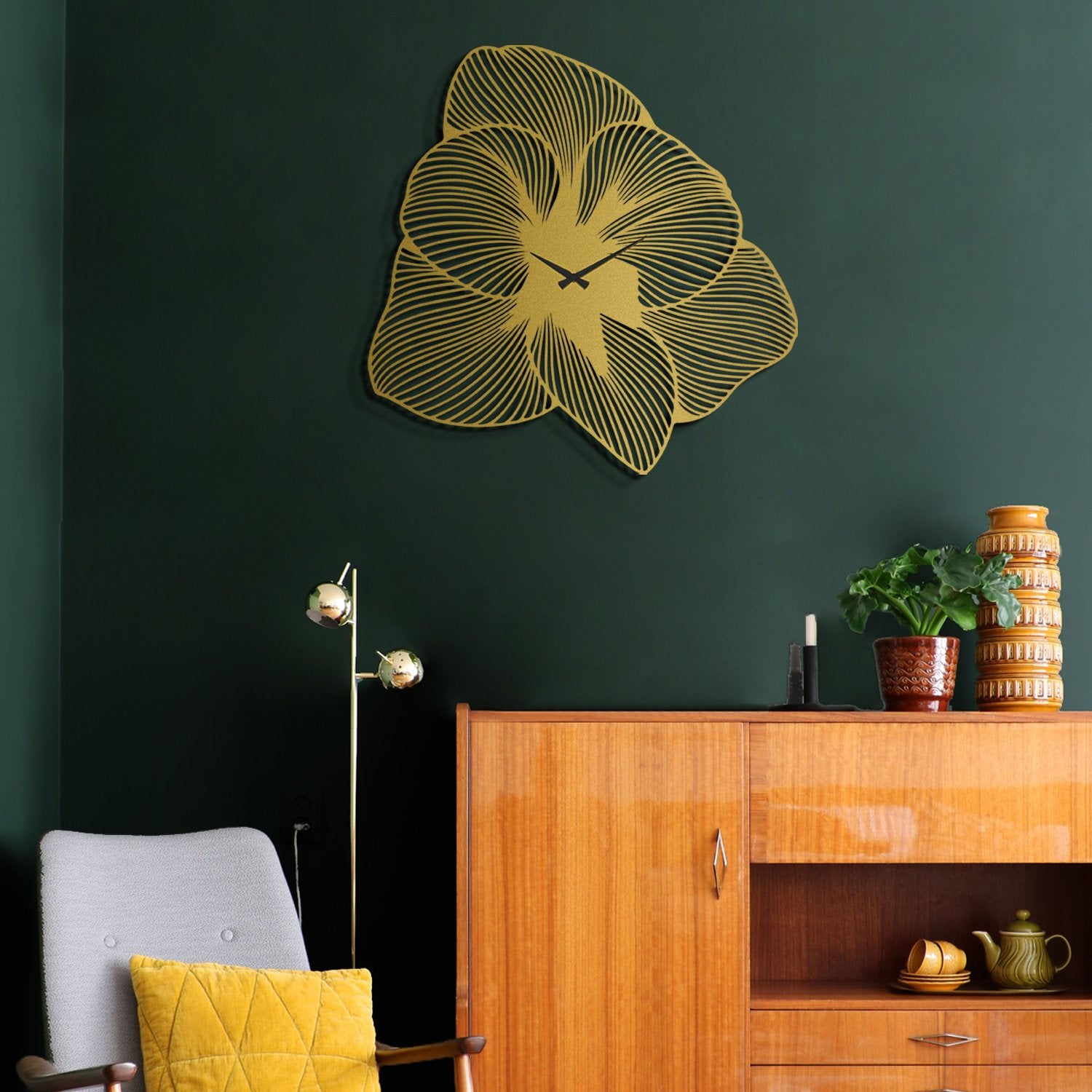 Relógio de Parede em Metal Azalea APS039 70 cm – Dourado, Aço 100% 1,5 mm, Mecanismo Silencioso
