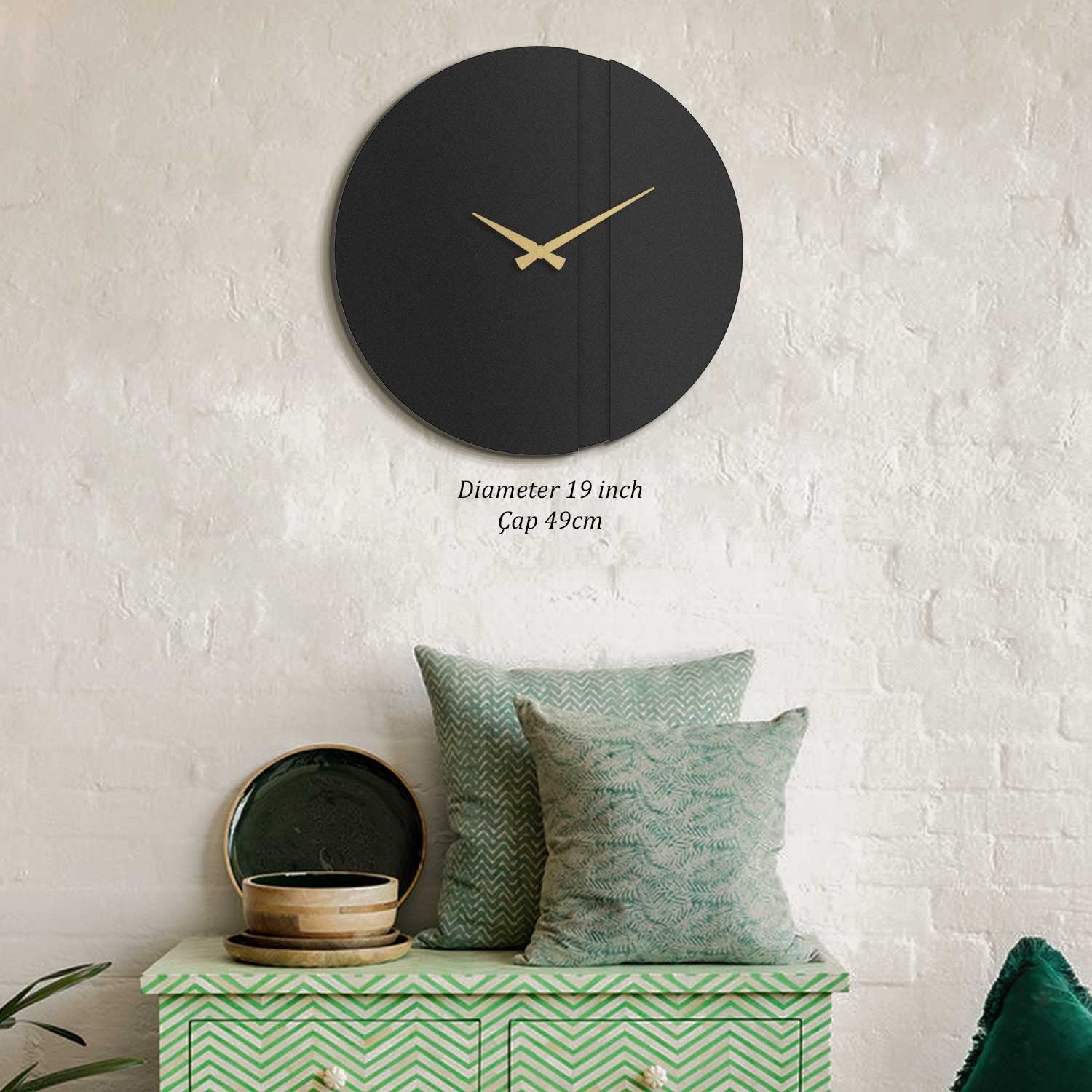 Relógio de Parede em Metal Block APS096 – Preto/Dourado, Silencioso, 46 x 46 cm