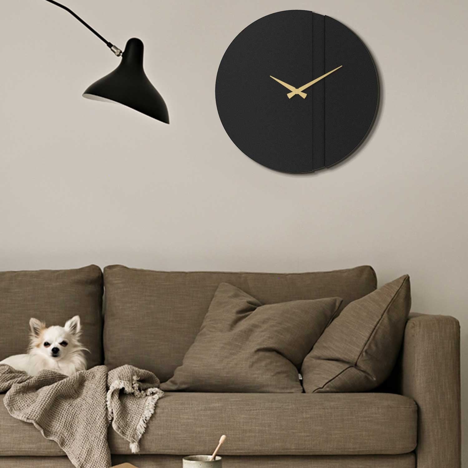 Relógio de Parede em Metal Block APS096 – Preto/Dourado, Silencioso, 46 x 46 cm