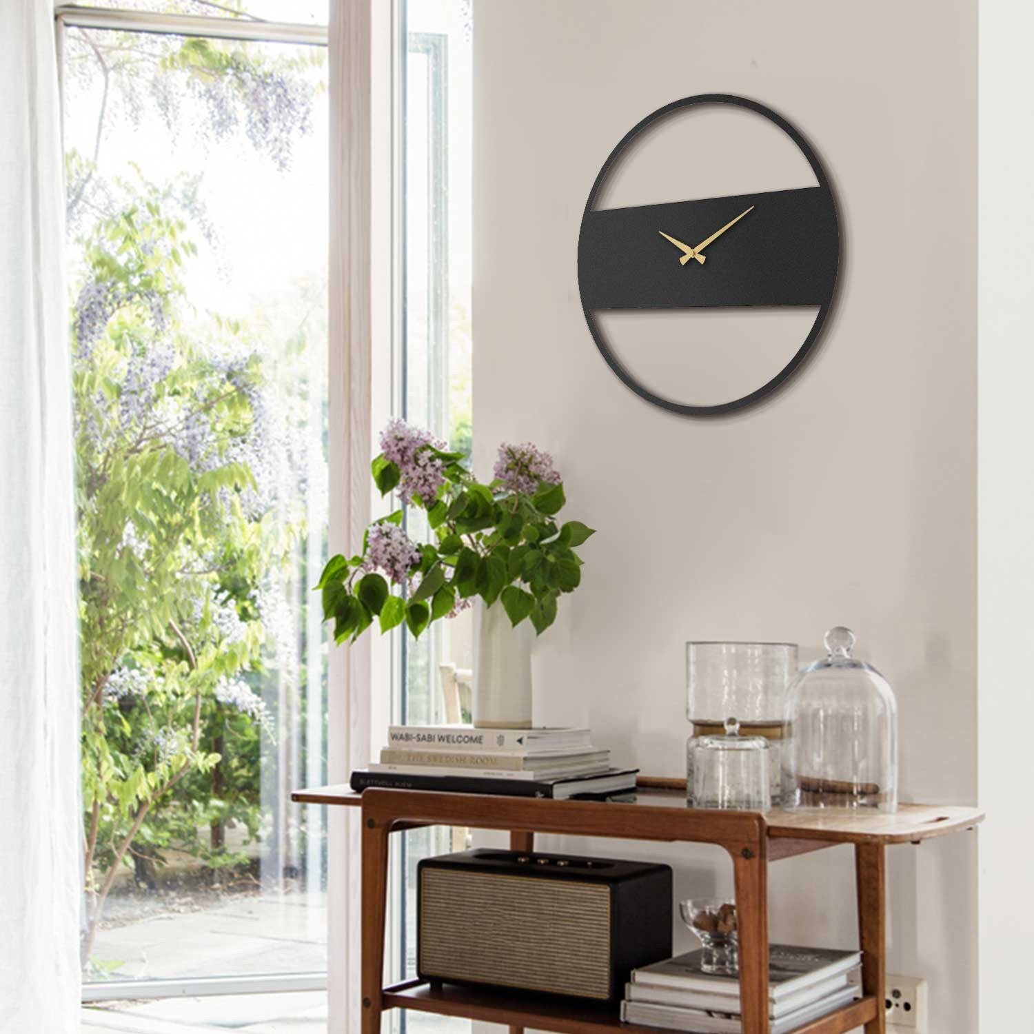 Relógio de parede decorativo elegante em metal preto, 49 x 49 cm | 100% aço, 1,2 mm de espessura | Mecanismo silencioso para decoração moderna, leve com 0,9 kg