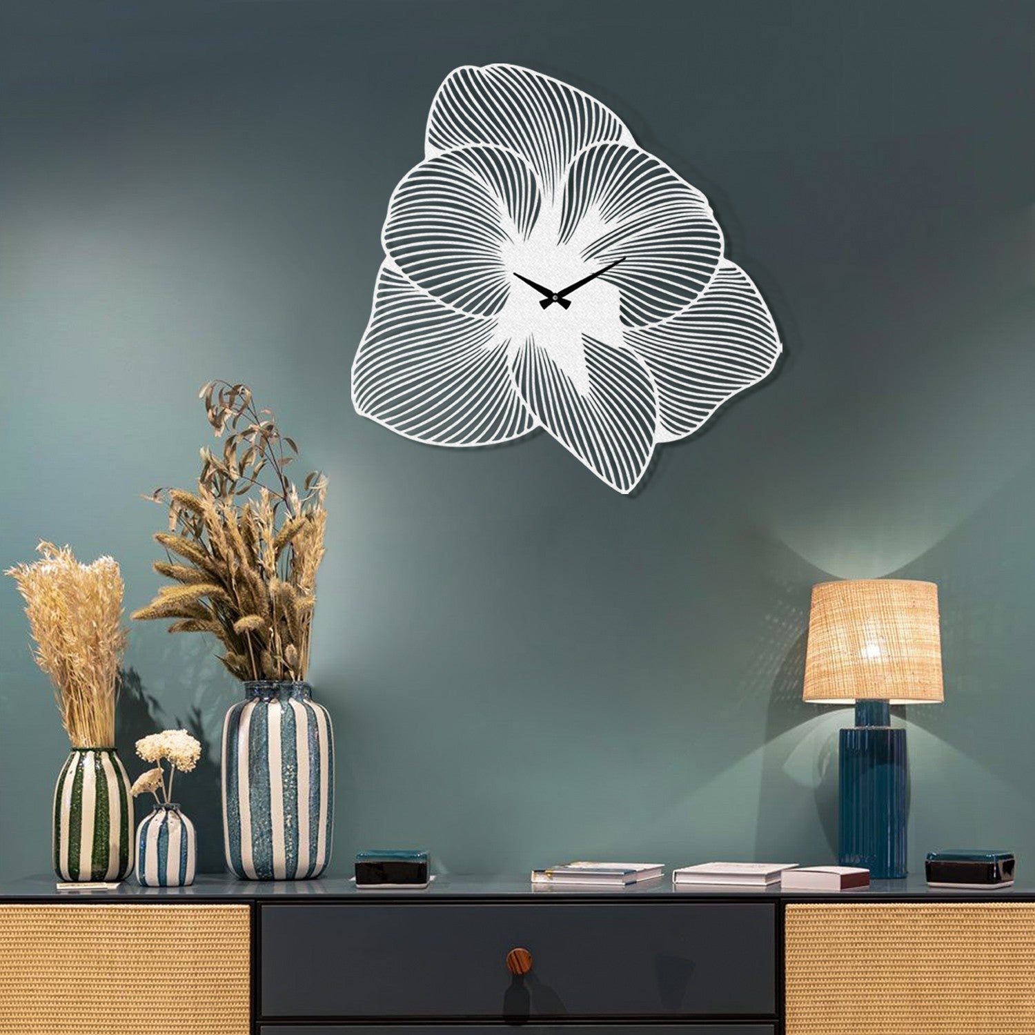 Relógio de Parede Decorativo Azalea v2, 100% Metal (1,5 mm), Branco, 70x70 cm