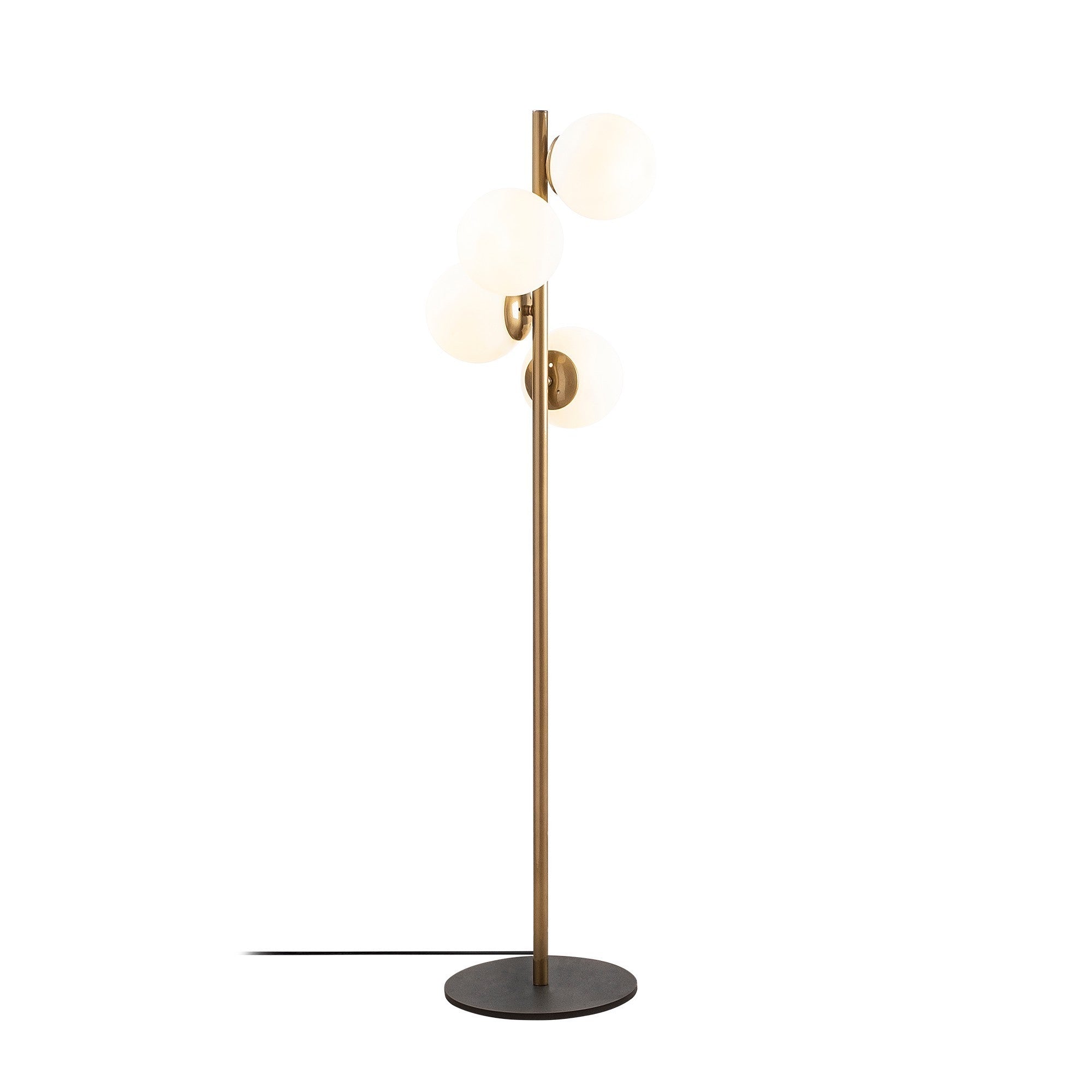 Candeeiro de Pé escandinava, corpo em metal dourado, 130 cm de altura, base de 32 x 32 cm, 4 soquetes E27, design elegante para decoração moderna, classificação IP20