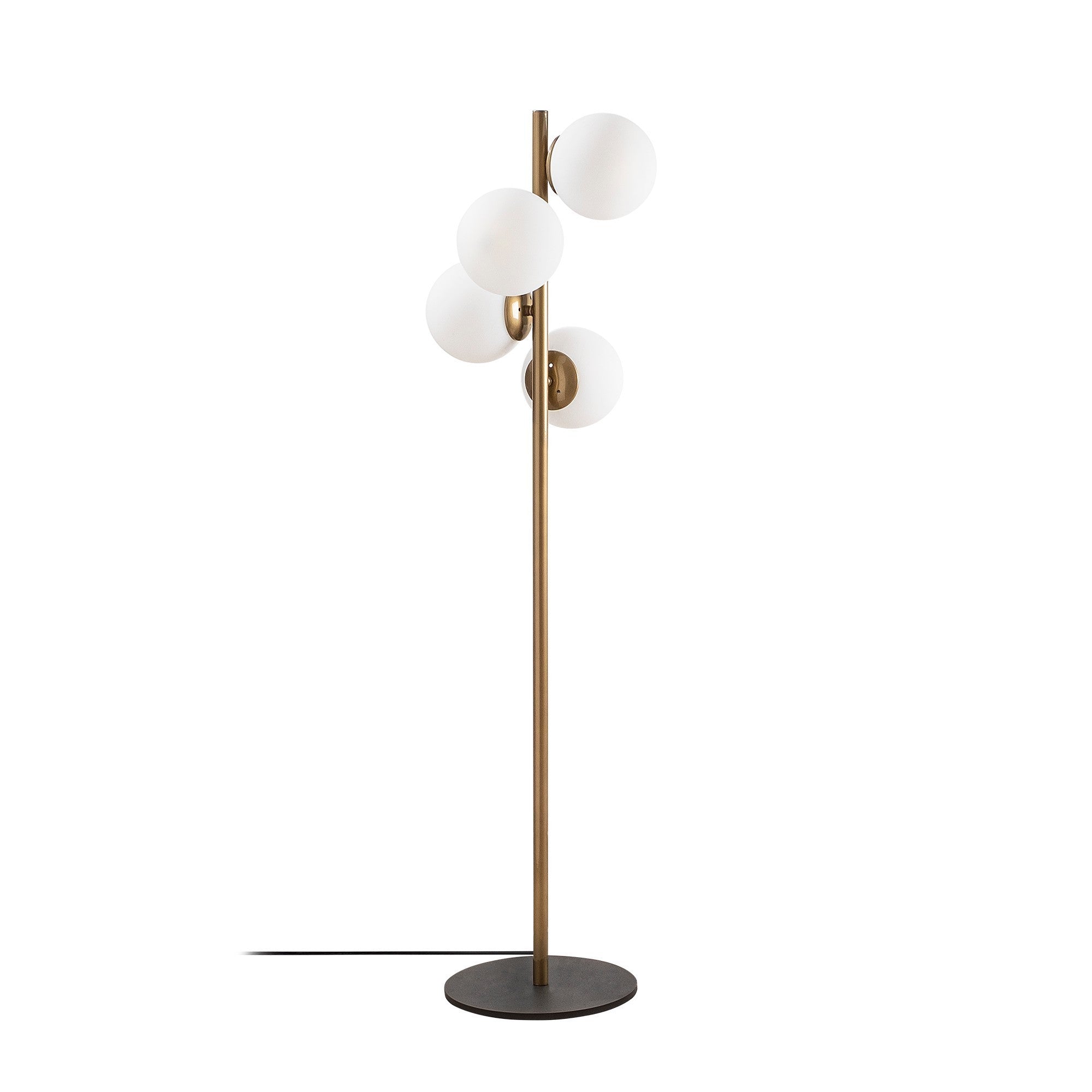 Candeeiro de Pé escandinava, corpo em metal dourado, 130 cm de altura, base de 32 x 32 cm, 4 soquetes E27, design elegante para decoração moderna, classificação IP20