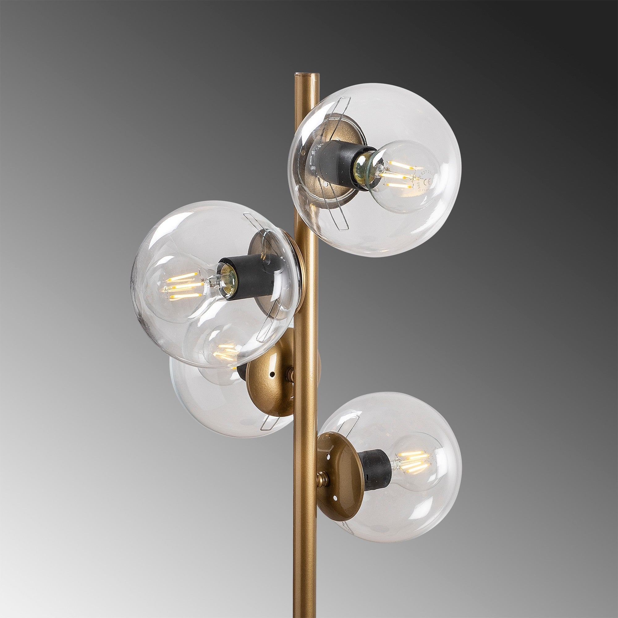 Candeeiro de Pé escandinava, corpo em metal dourado, 130 cm de altura, base de 32 x 32 cm, 4 soquetes E27, design elegante para decoração moderna, classificação IP20