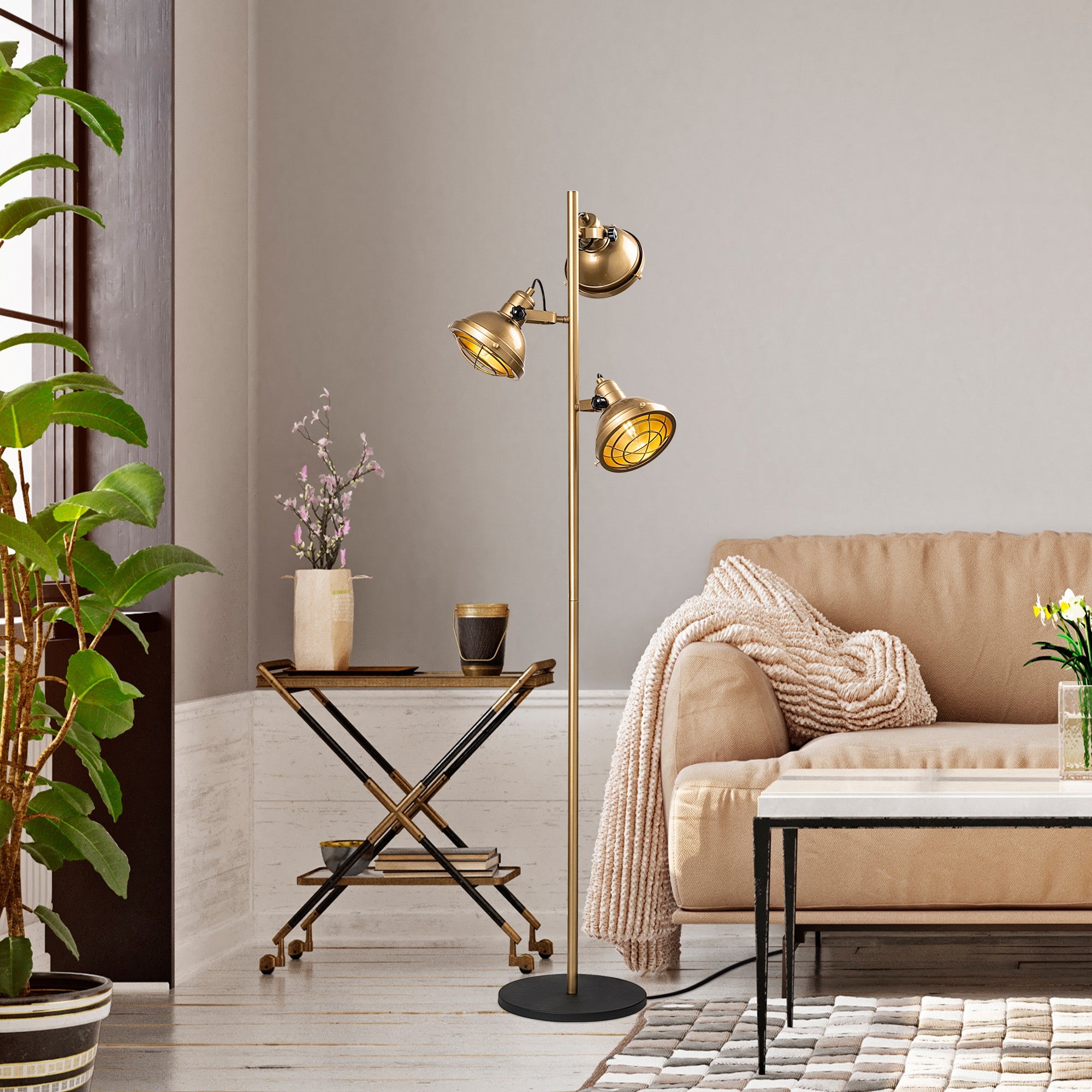 Candeeiro de Pé Elegante Dourada, Corpo em Metal, 37 x 37 x 162 cm | Base Ø30, Cabo de 250 cm, Interruptor Liga/Desliga | Iluminação Elegante para Decoração Moderna, IP20