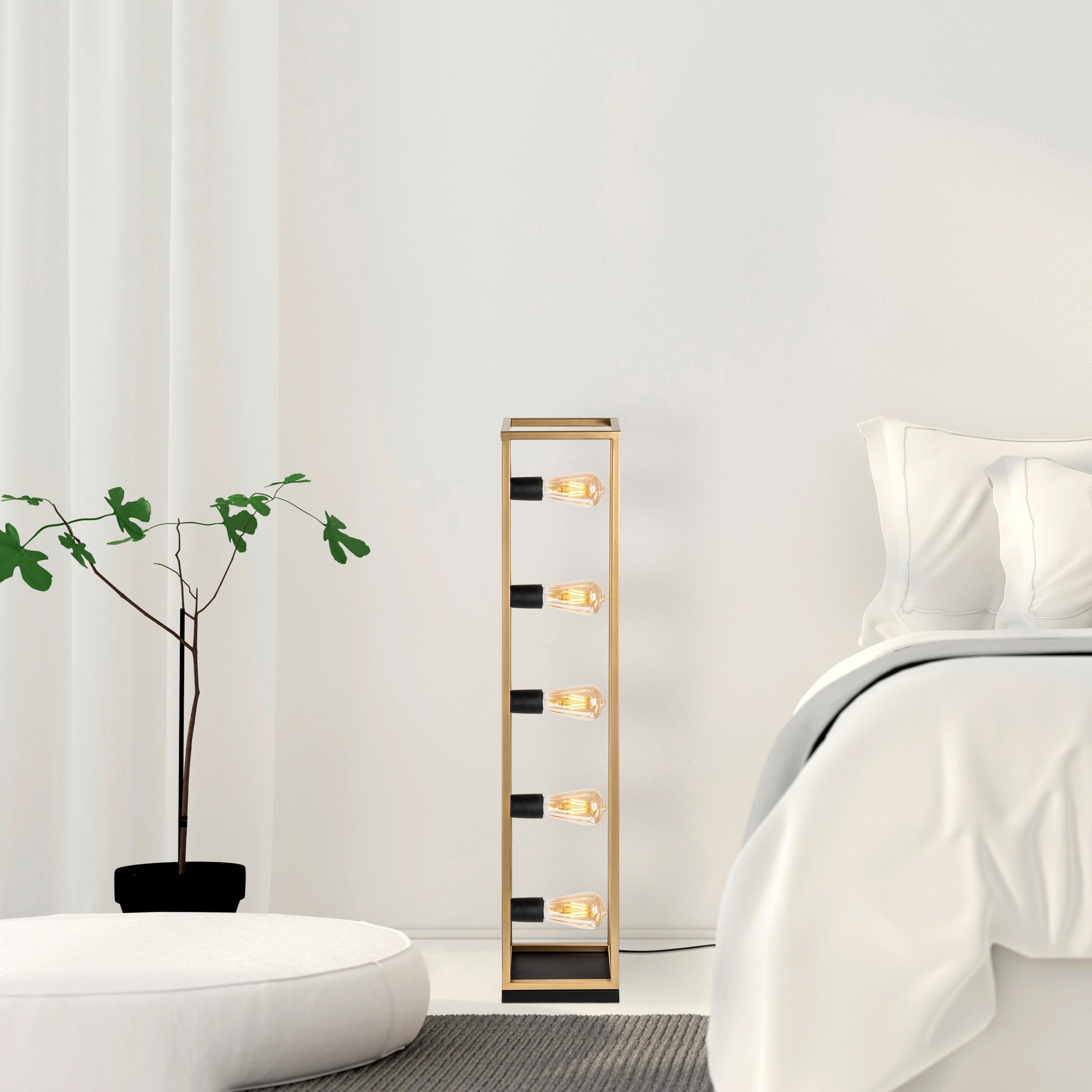 Candeeiro de Pé elegante dourada, corpo de metal, 21 x 21 x 102 cm | Cabo de 250 cm, interruptor liga/desliga | 5 x E27 máx. 40 W, iluminação elegante para espaços modernos