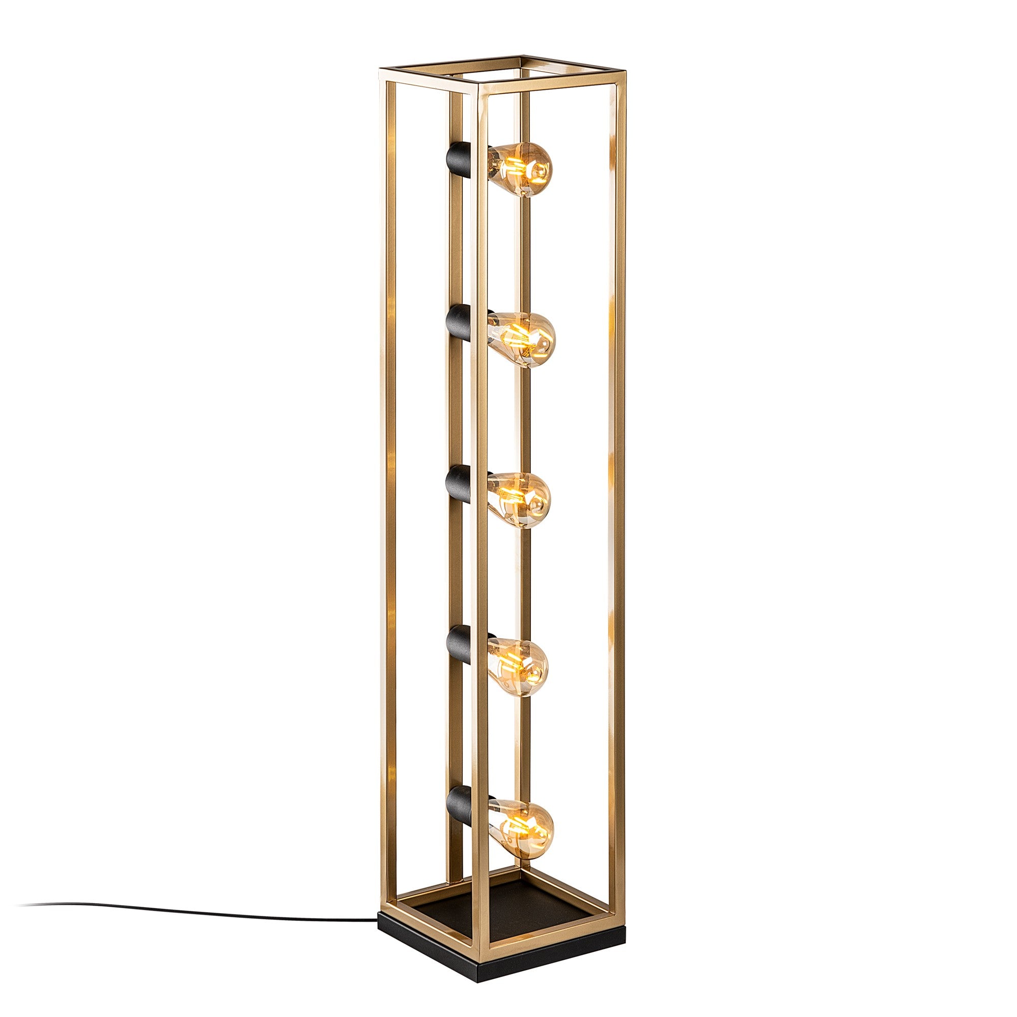 Candeeiro de Pé elegante dourada, corpo de metal, 21 x 21 x 102 cm | Cabo de 250 cm, interruptor liga/desliga | 5 x E27 máx. 40 W, iluminação elegante para espaços modernos