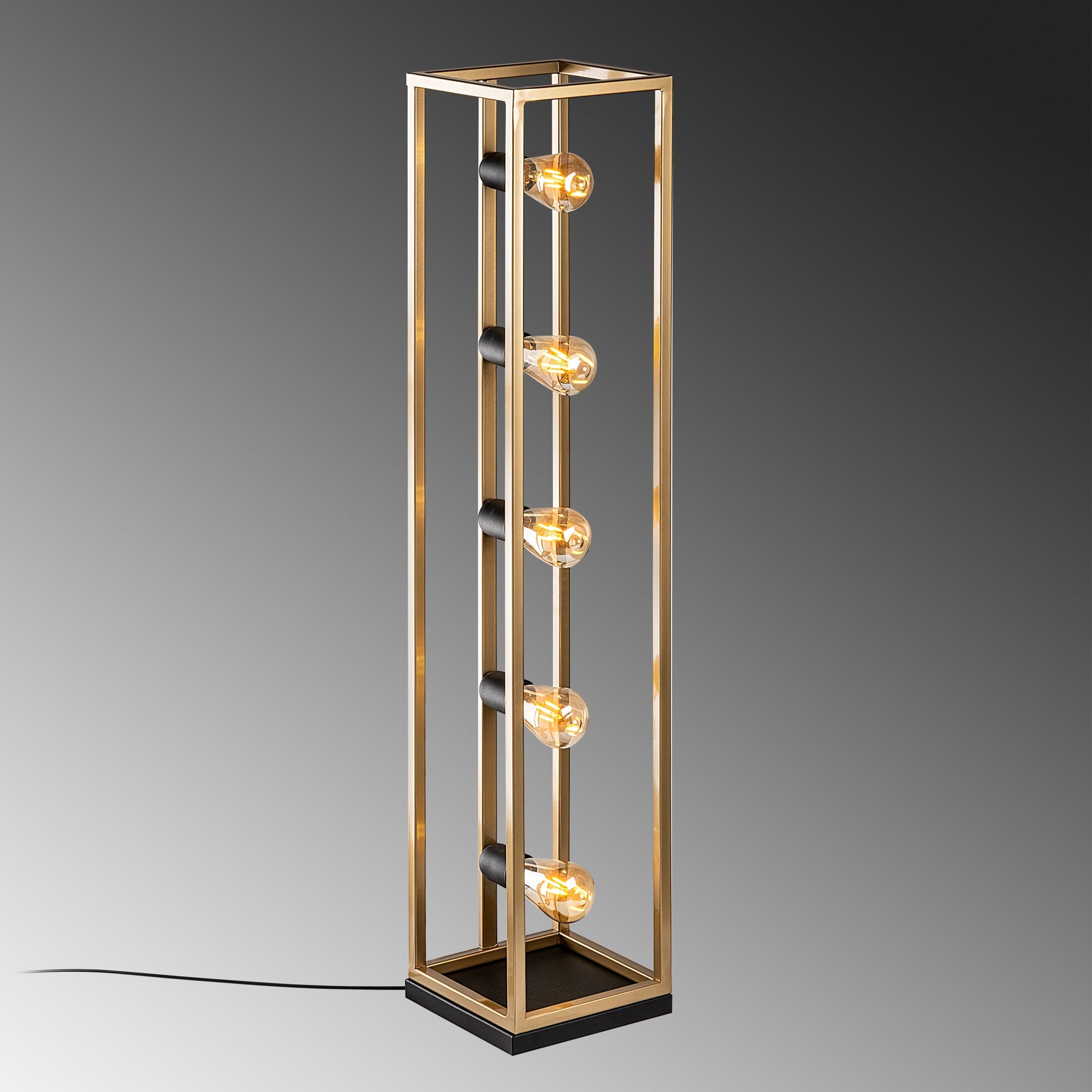 Candeeiro de Pé elegante dourada, corpo de metal, 21 x 21 x 102 cm | Cabo de 250 cm, interruptor liga/desliga | 5 x E27 máx. 40 W, iluminação elegante para espaços modernos