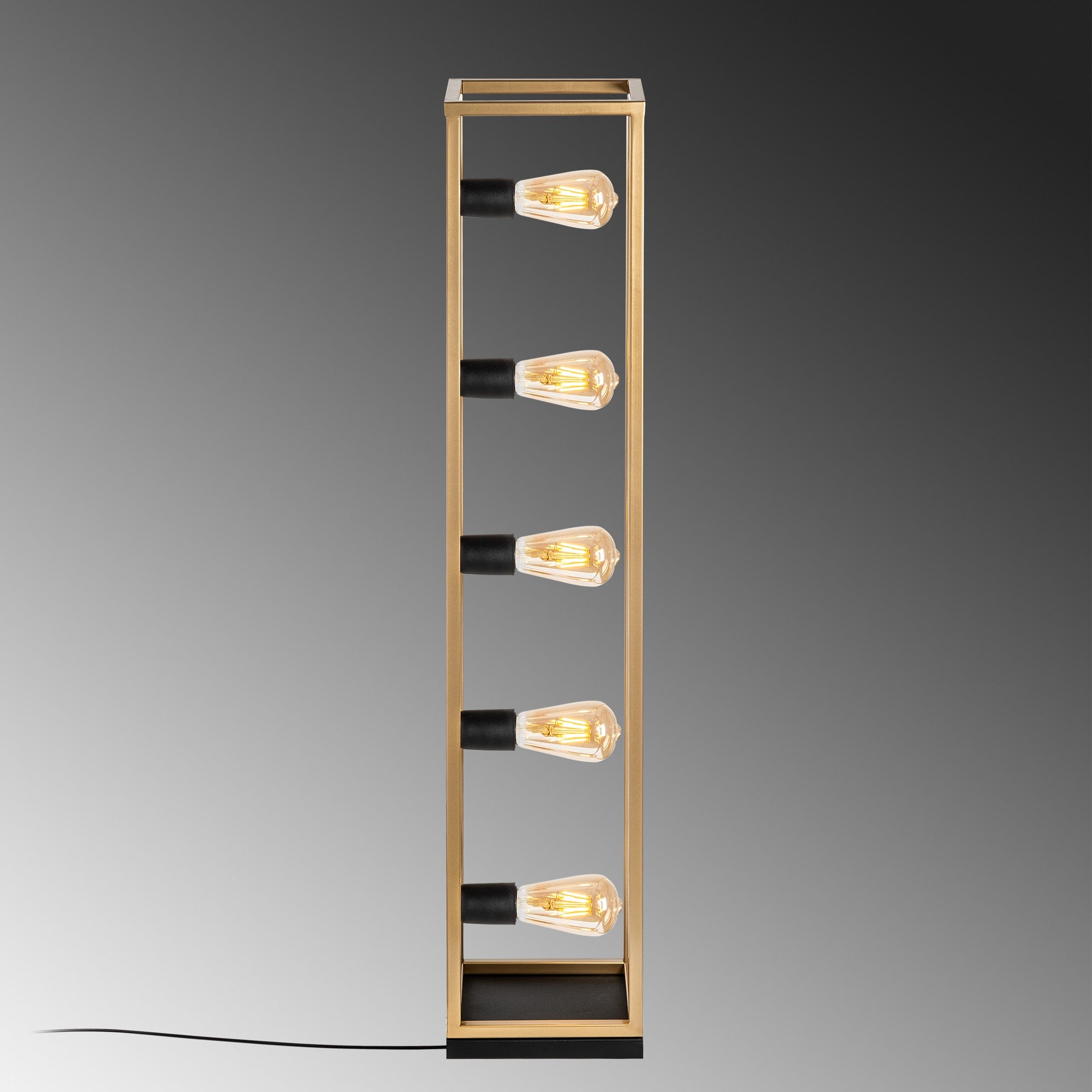 Candeeiro de Pé elegante dourada, corpo de metal, 21 x 21 x 102 cm | Cabo de 250 cm, interruptor liga/desliga | 5 x E27 máx. 40 W, iluminação elegante para espaços modernos