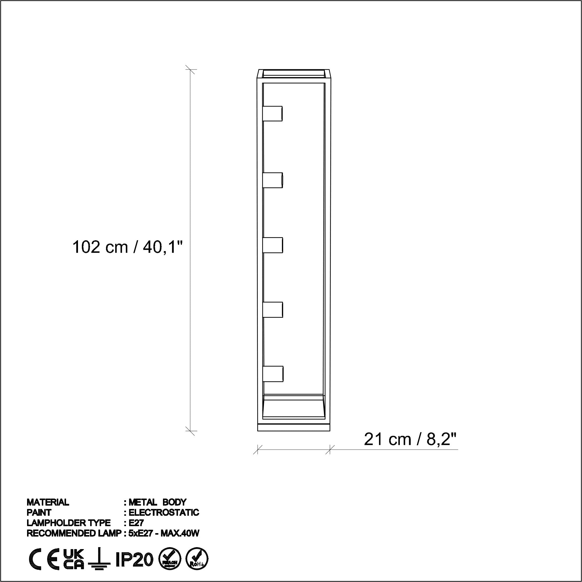Candeeiro de Pé elegante dourada, corpo de metal, 21 x 21 x 102 cm | Cabo de 250 cm, interruptor liga/desliga | 5 x E27 máx. 40 W, iluminação elegante para espaços modernos