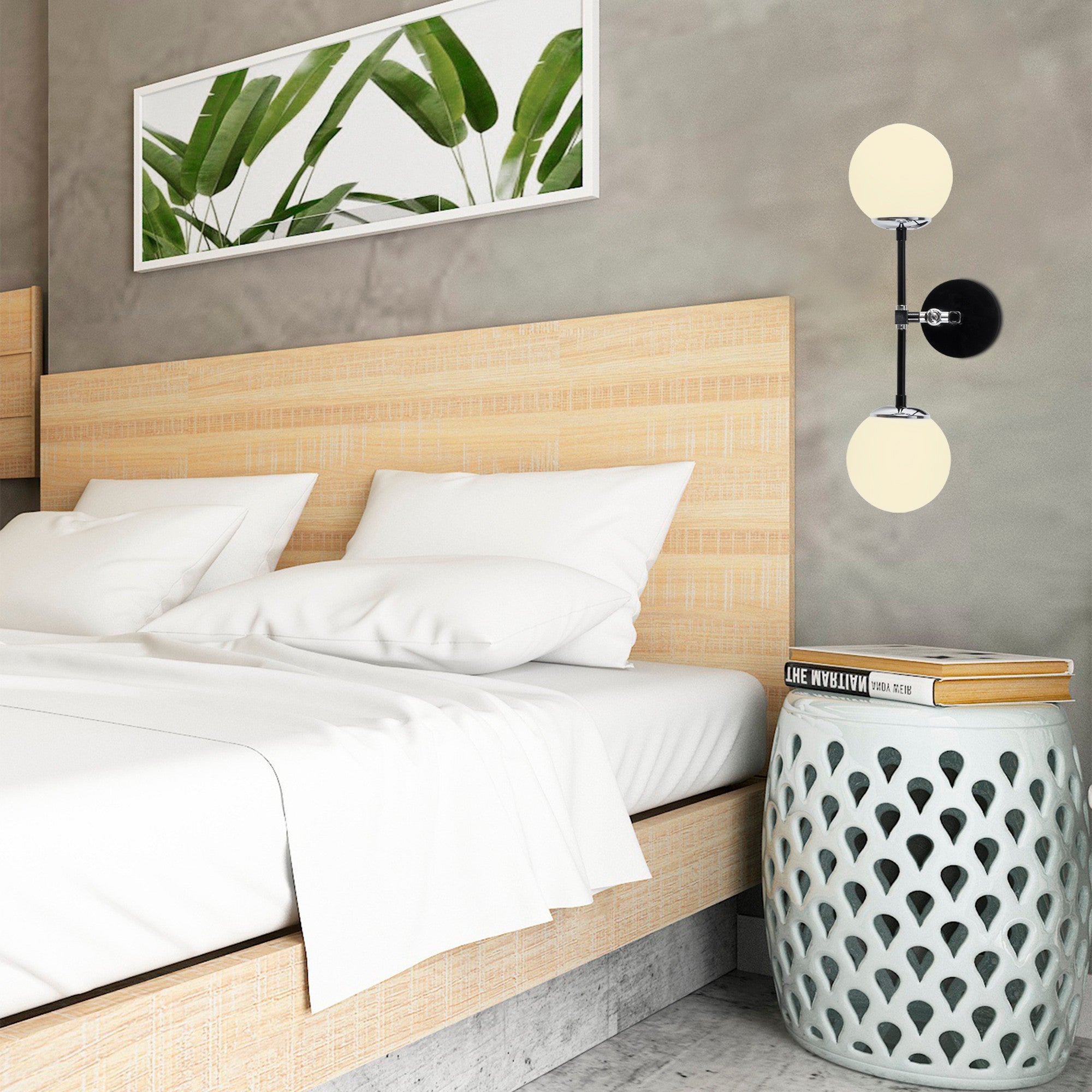 Candeeiro de Parede escandinava, corpo de metal preto com tampa de vidro, 58 x 34 x 20 cm | 2 x E27 máx. 40 W | Iluminação elegante e funcional para espaços modernos