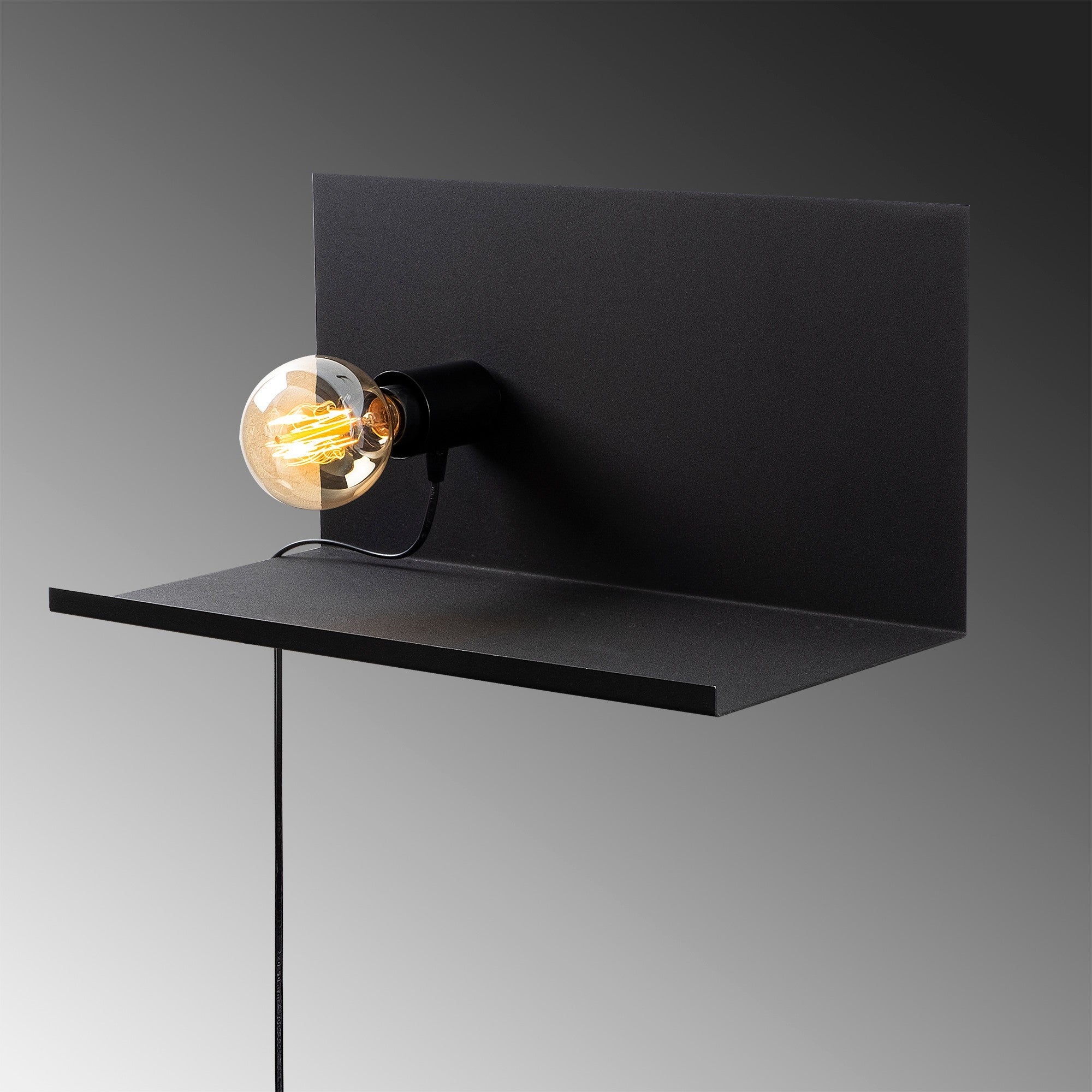 Candeeiro de Parede industrial preta, corpo de metal, 50 x 25 x 25 cm | Soquete E27, máx. 40 W | Iluminação plugável, elegante e funcional para espaços modernos