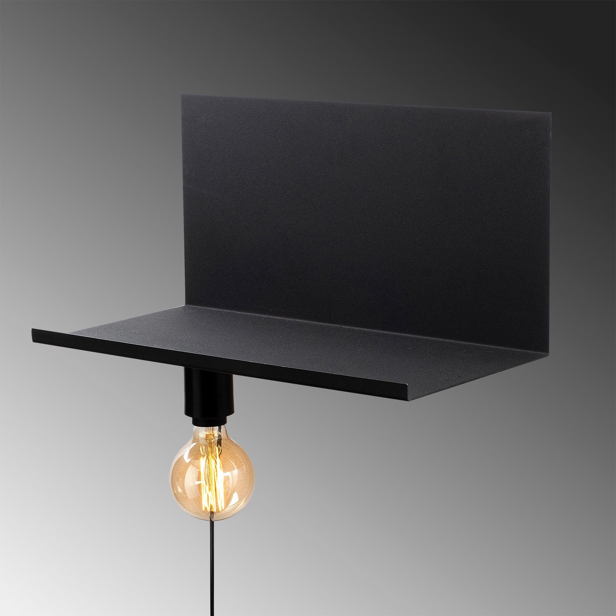 Candeeiro de Parede industrial preta, corpo de metal, 50 x 25 x 25 cm | Soquete E27, máx. 40 W | Iluminação plugável, elegante e funcional para espaços modernos