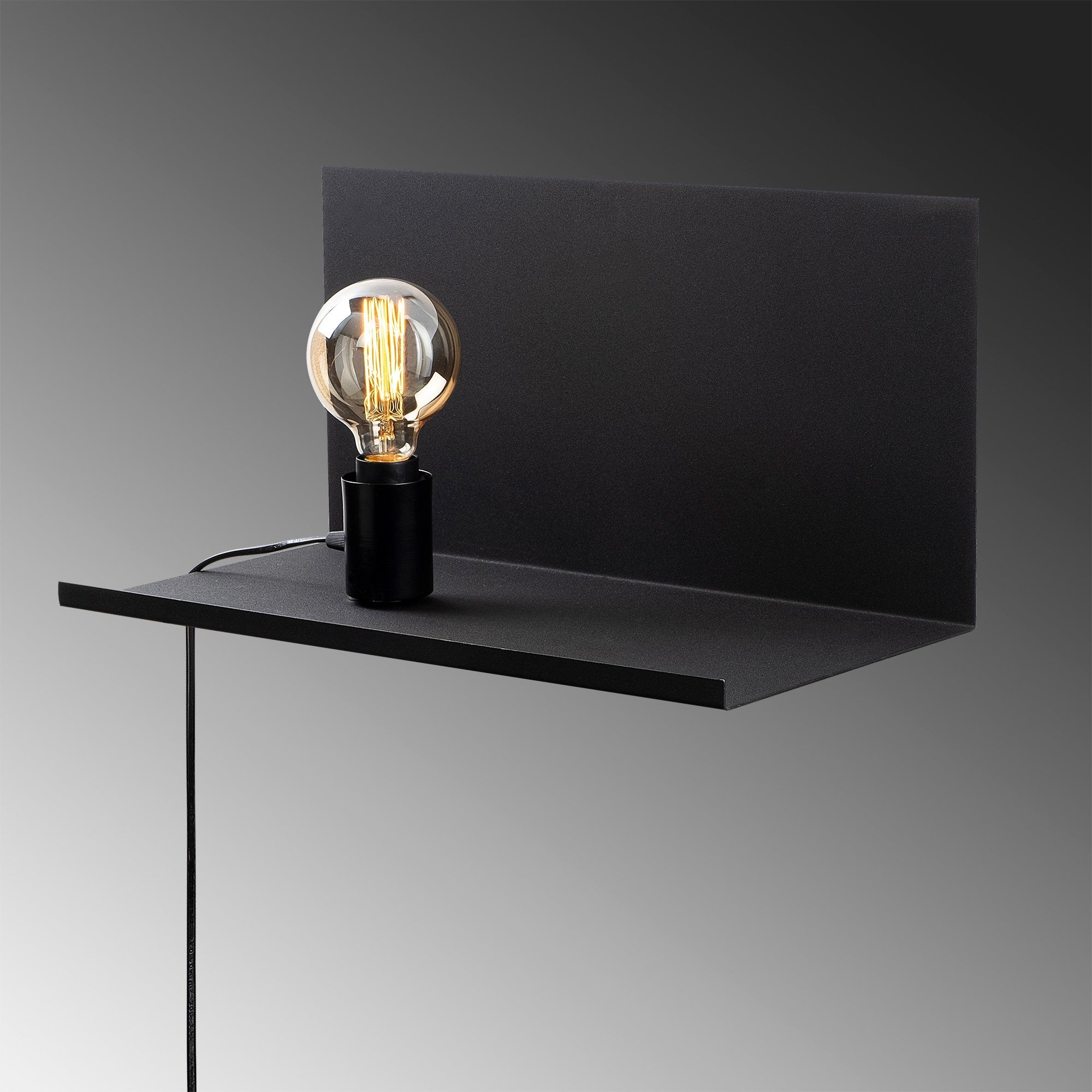 Candeeiro de Parede industrial preta, corpo de metal, 50 x 25 x 25 cm | Soquete E27, máx. 40 W | Iluminação plugável, elegante e funcional para espaços modernos