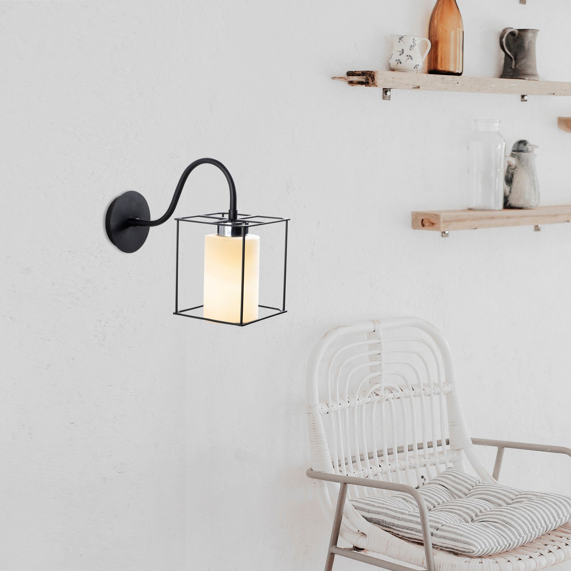 Candeeiro de Parede industrial, corpo de metal preto, 15 x 33 x 28 cm | Soquete E27, máx. 40 W | Iluminação elegante para decoração moderna de casa e escritório, classificação IP20