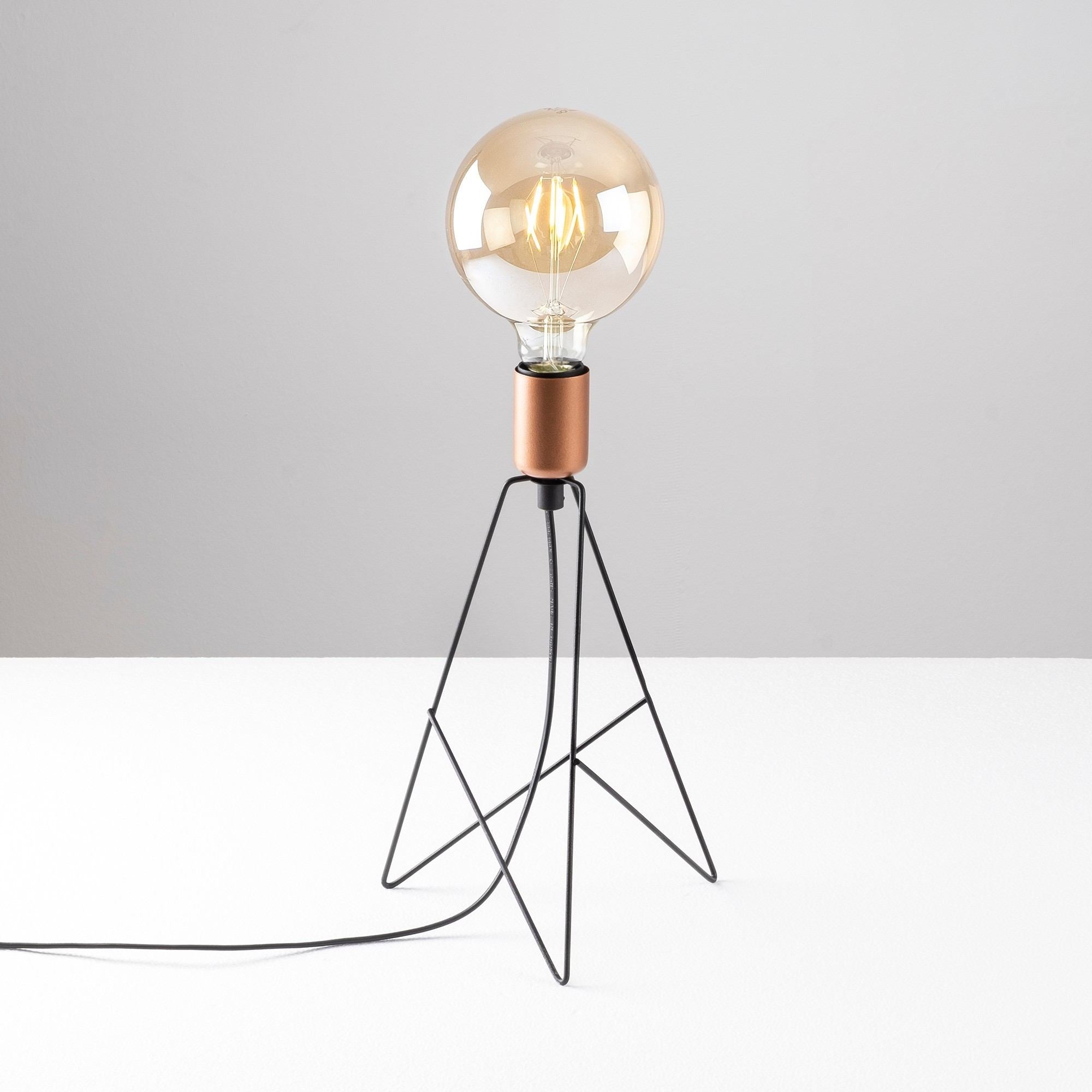Candeeiro de Mesa Glamourosa, Preta e Cobre, 21 x 21 cm, Altura: 35 cm | Corpo em Ferro, Soquete E27 Máx. 40 W, Cabo de 150 cm | Iluminação Elegante para Espaços Modernos