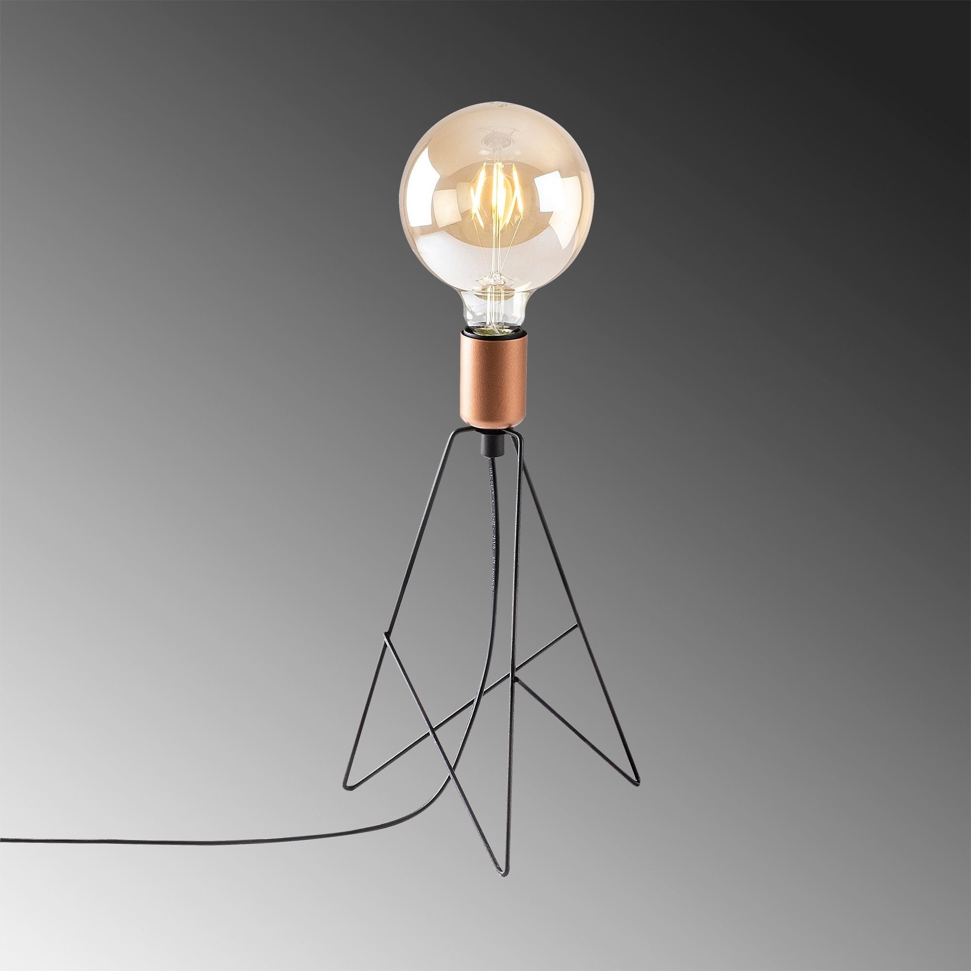 Candeeiro de Mesa Glamourosa, Preta e Cobre, 21 x 21 cm, Altura: 35 cm | Corpo em Ferro, Soquete E27 Máx. 40 W, Cabo de 150 cm | Iluminação Elegante para Espaços Modernos
