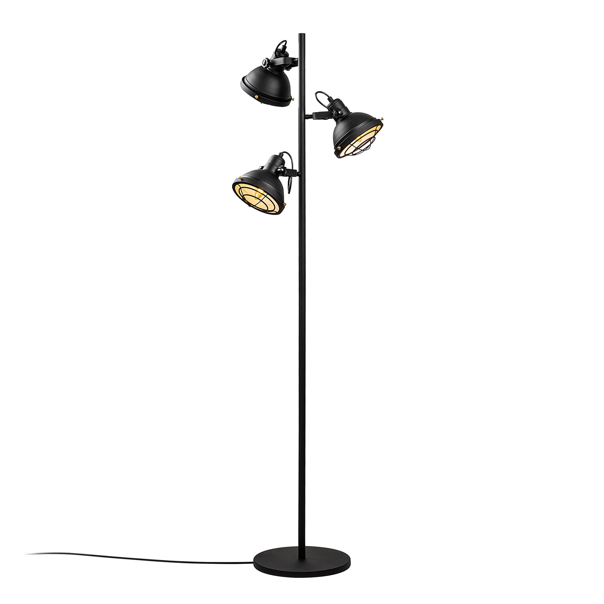 Candeeiro de Pé elegante preta, corpo de metal, 37 x 37 x 162 cm | Base Ø30, cabo de 250 cm, interruptor liga/desliga | Ideal para salas de estar e quartos modernos