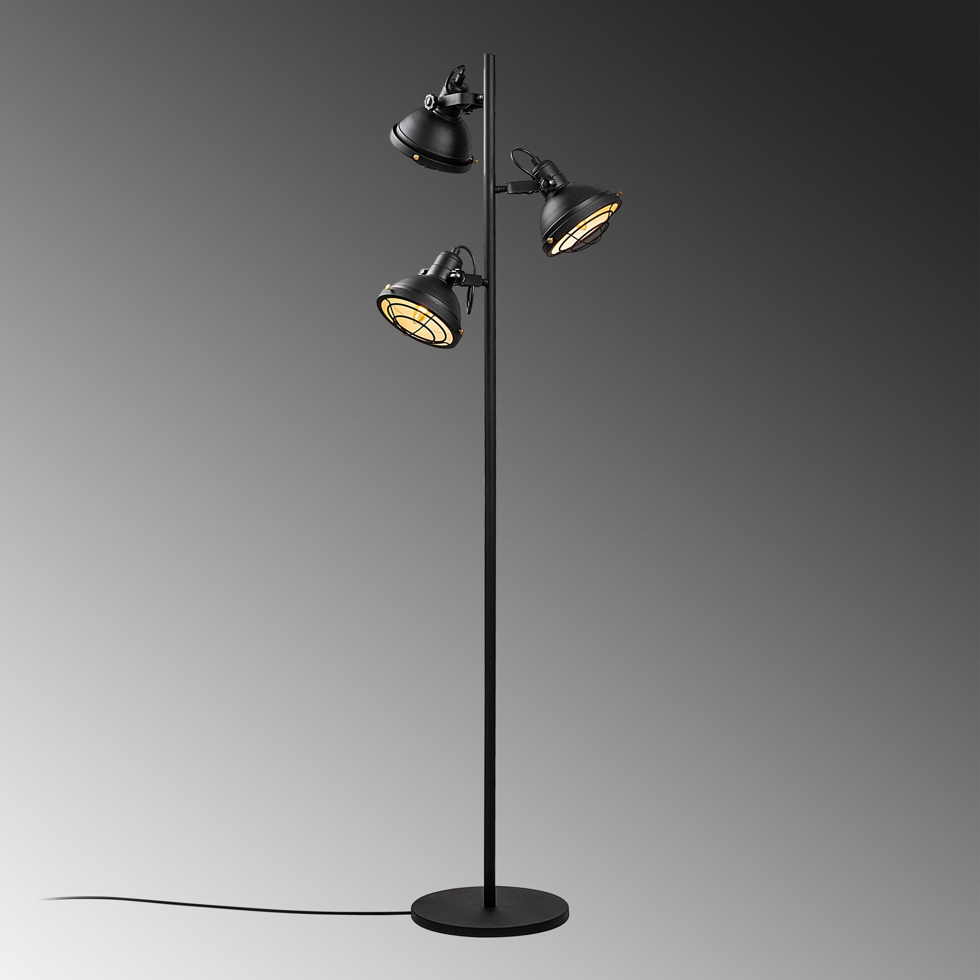 Candeeiro de Pé elegante preta, corpo de metal, 37 x 37 x 162 cm | Base Ø30, cabo de 250 cm, interruptor liga/desliga | Ideal para salas de estar e quartos modernos
