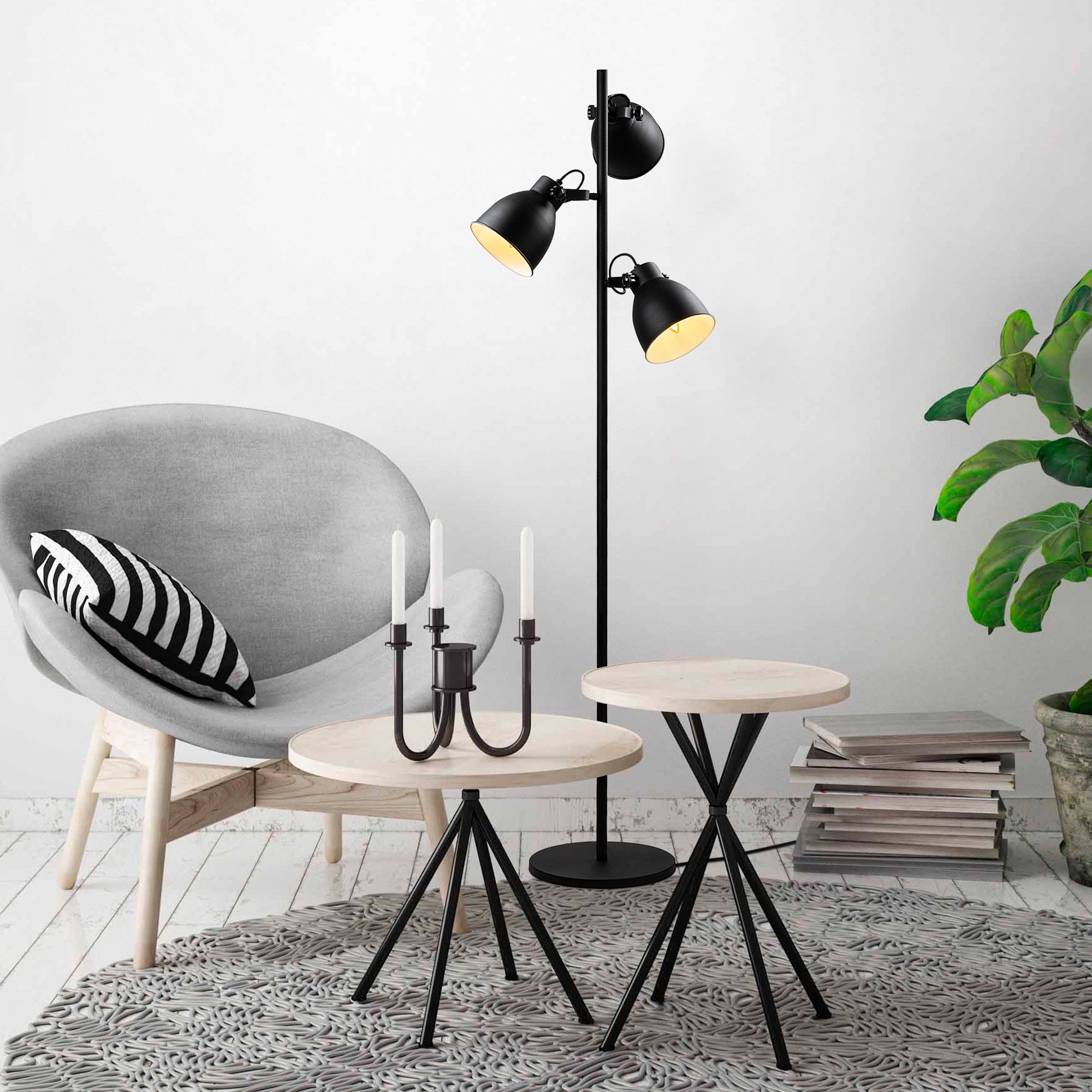 Candeeiro de Pé preta elegante, corpo de metal, 37 x 37 x 162 cm | Abajur de Ø16 cm, cabo de 250 cm, interruptor liga/desliga | Ideal para salas de estar e quartos modernos