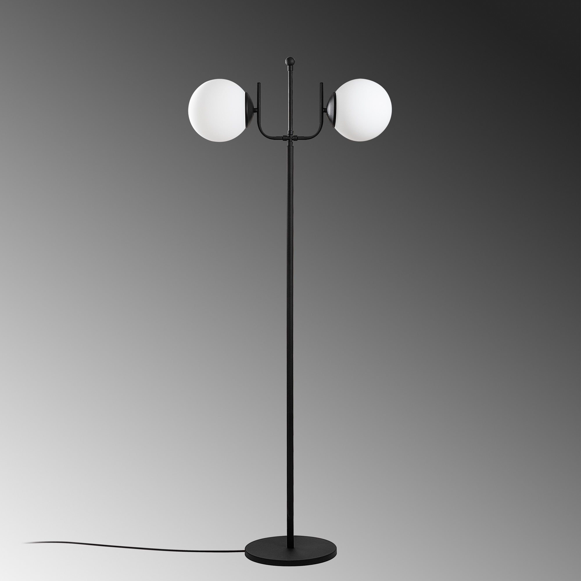 Candeeiro de Pé preta elegante, corpo de metal, 62 x 30 x 162 cm | 2 soquetes E27, cabo de 250 cm, interruptor liga/desliga | Iluminação moderna para decoração de casa e escritório