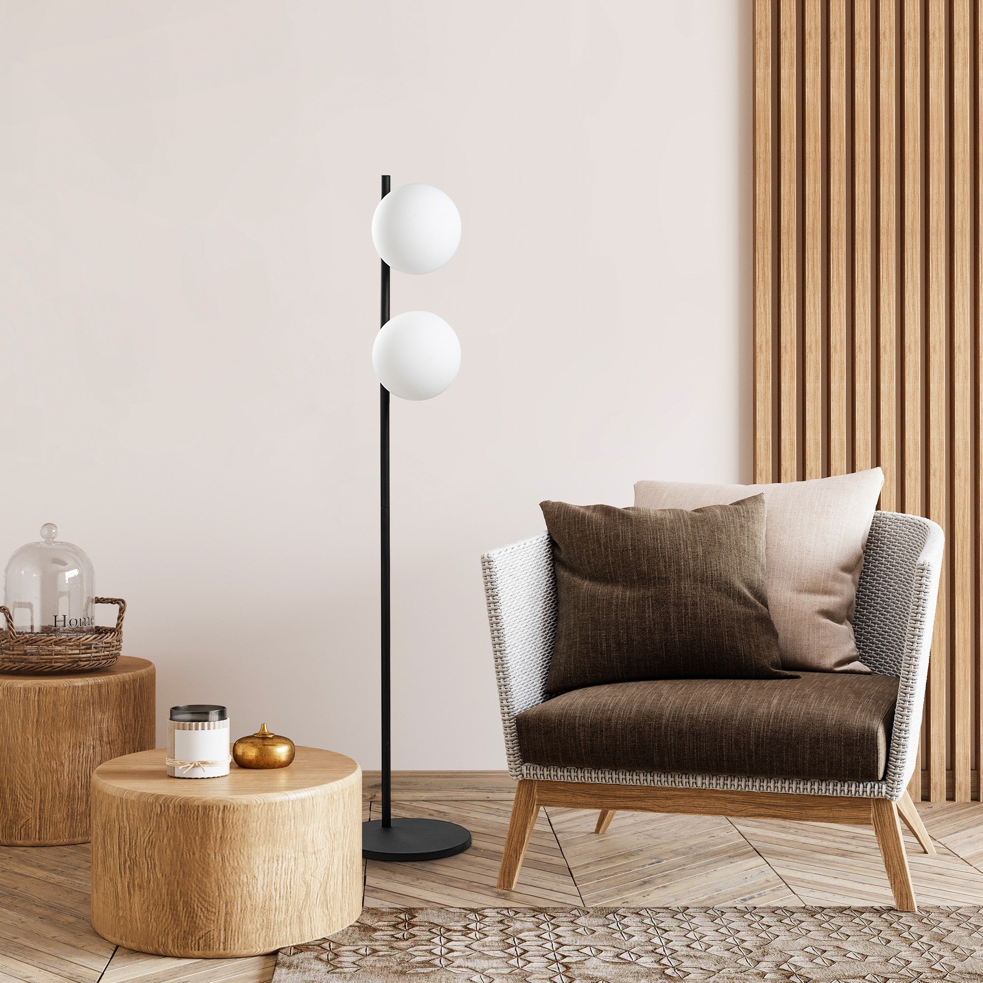 Candeeiro de Pé preta elegante, corpo de metal, 30 x 30 x 155 cm | Abajur de Ø20 cm, cabo de 250 cm, interruptor liga/desliga | Ideal para salas de estar e escritórios modernos