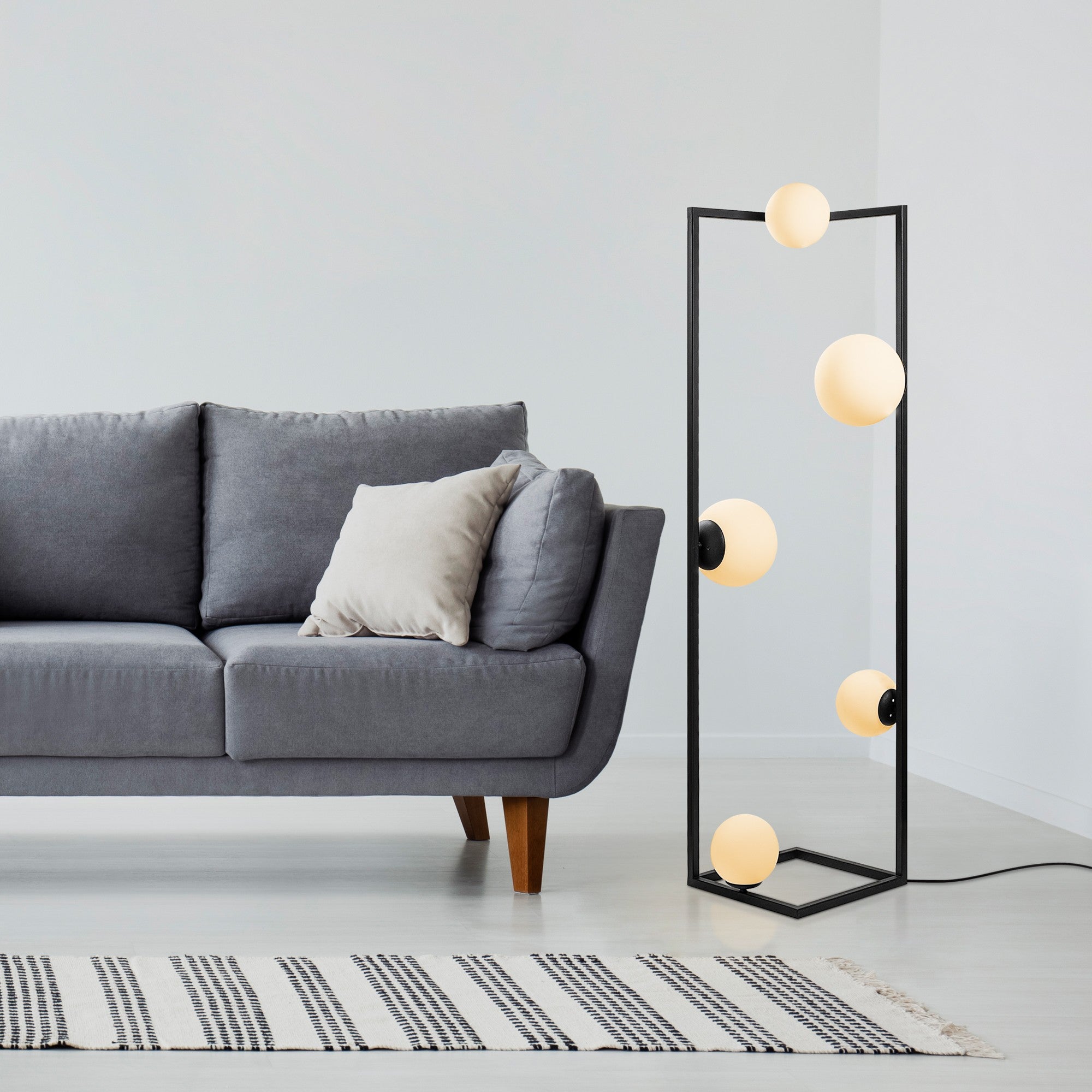 Candeeiro de Pé preta elegante, corpo de metal, 35 x 35 x 157 cm | 2 soquetes E27 e 3 soquetes E14, cabo de 250 cm, interruptor liga/desliga | Iluminação moderna para casa e escritório