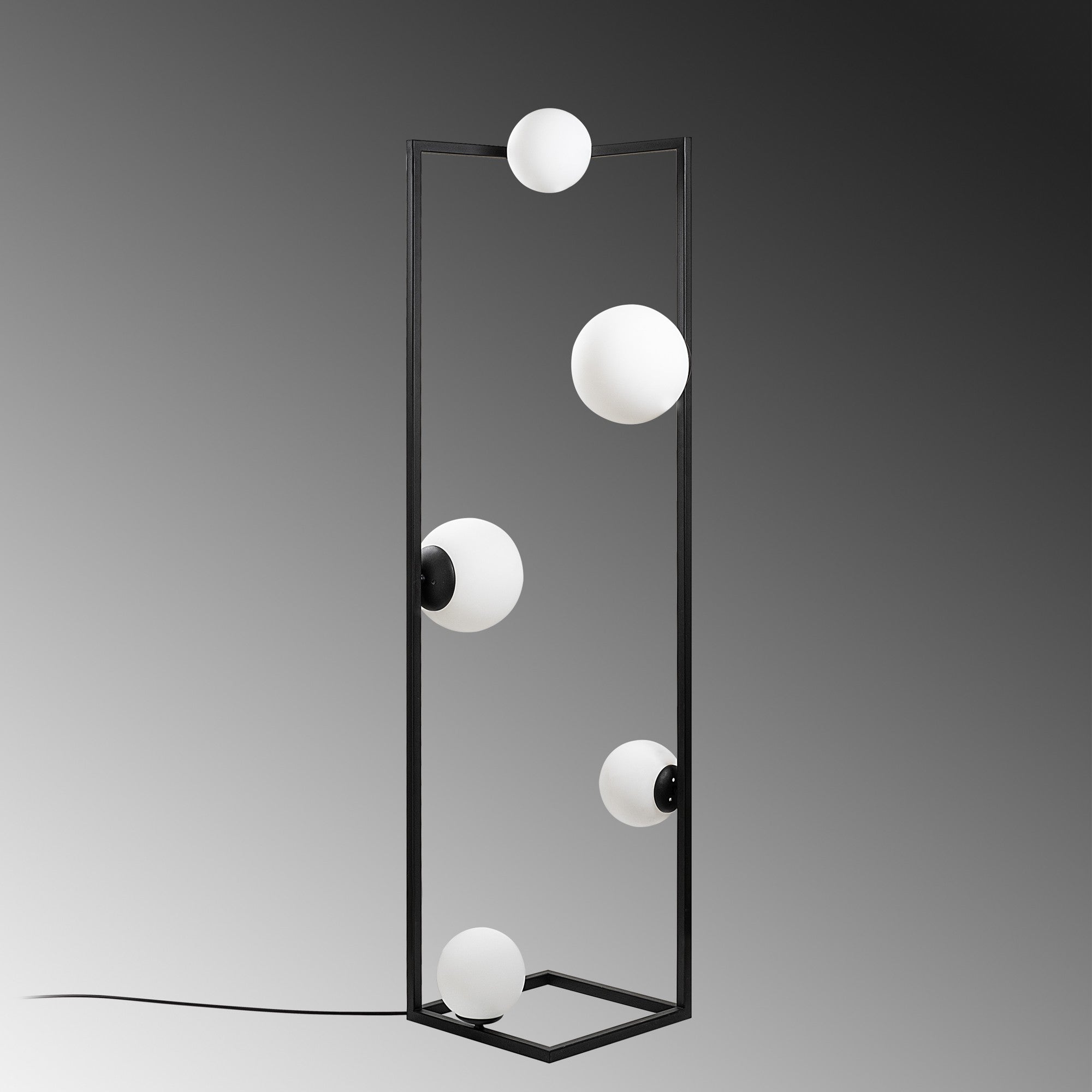 Candeeiro de Pé preta elegante, corpo de metal, 35 x 35 x 157 cm | 2 soquetes E27 e 3 soquetes E14, cabo de 250 cm, interruptor liga/desliga | Iluminação moderna para casa e escritório