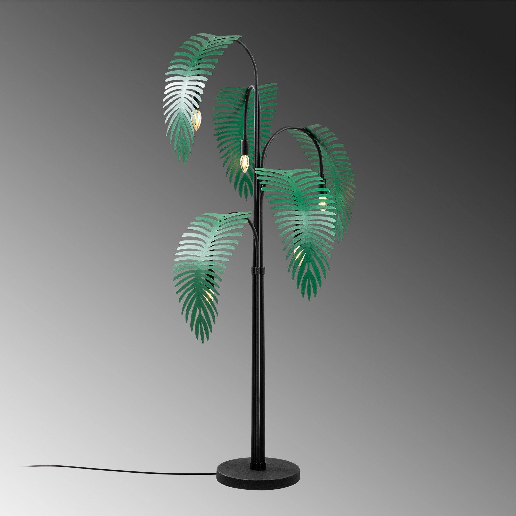 Candeeiro de Pé estilosa com corpo de metal, preta e verde, 71 x 71 x 157 cm | 5 soquetes E14, cabo de 250 cm, interruptor liga/desliga | Iluminação moderna para casa e escritório